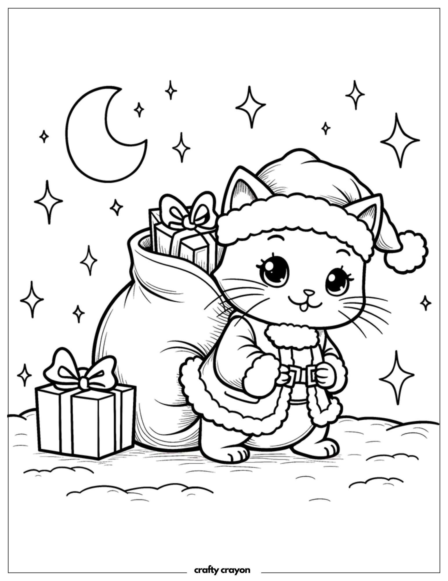Santa Cat Under The Moonlight