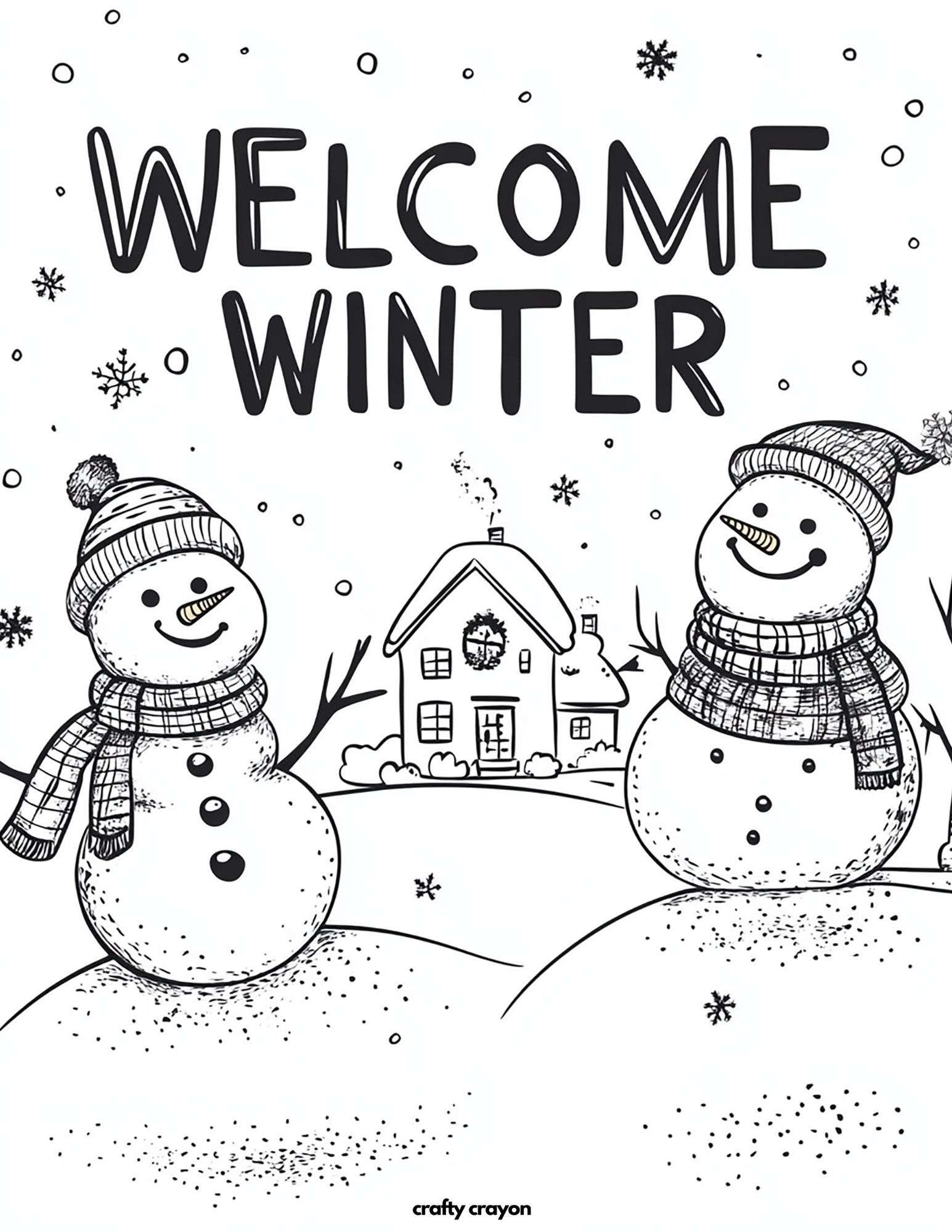 Welcome Winter Snowmen Coloring Page
