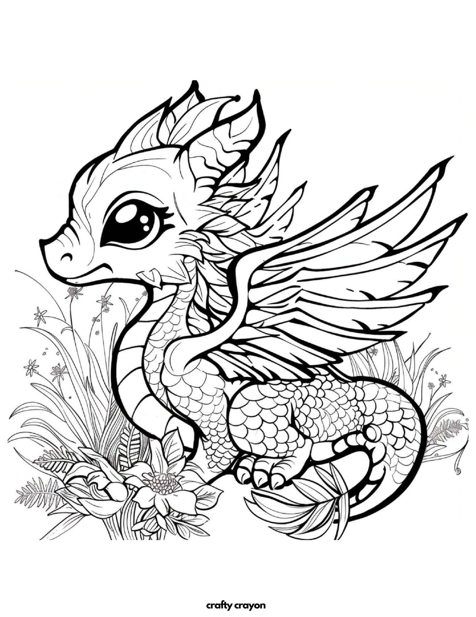 Whimsical Dragon Among Flowers