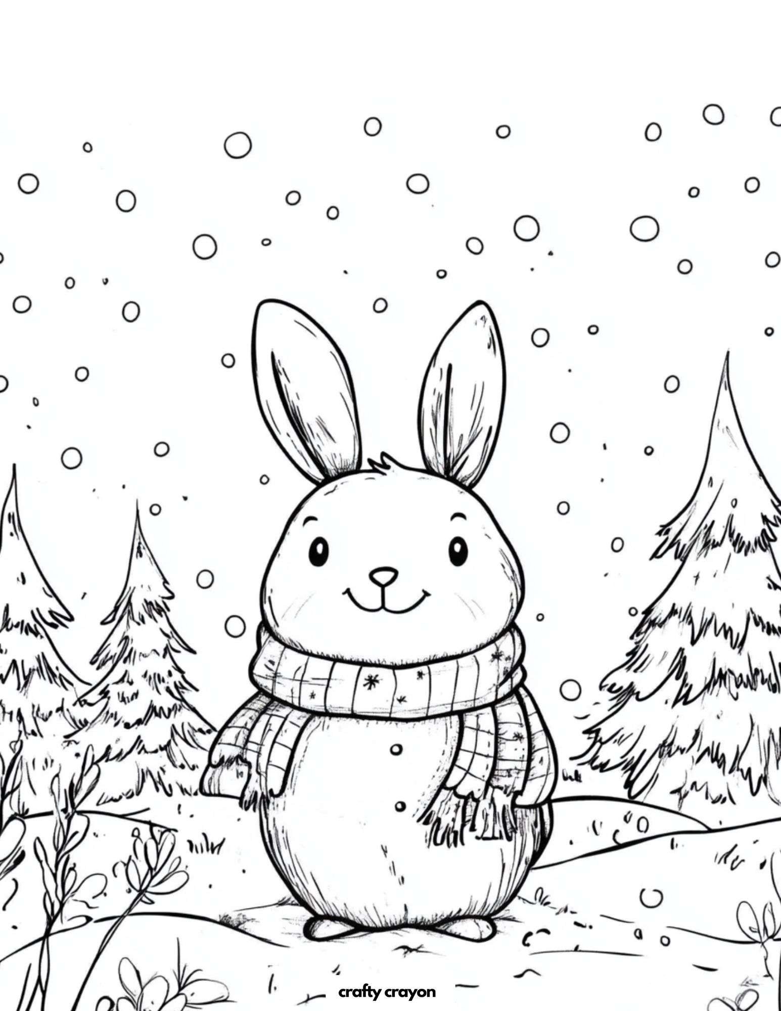 Winter Bunny Scene Coloring Page