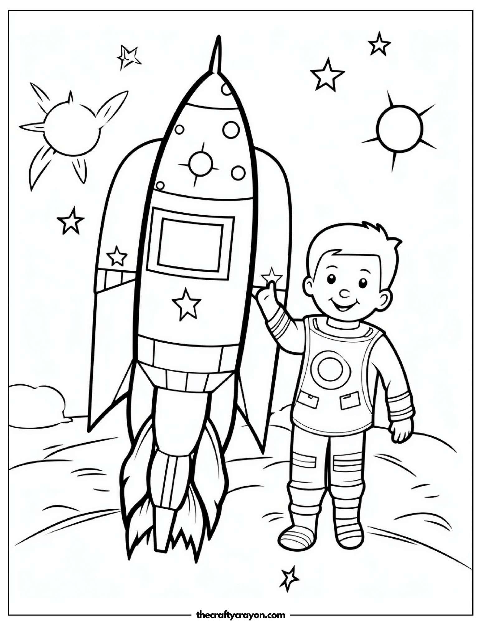 Astronaut Pointing to Rocket Ship