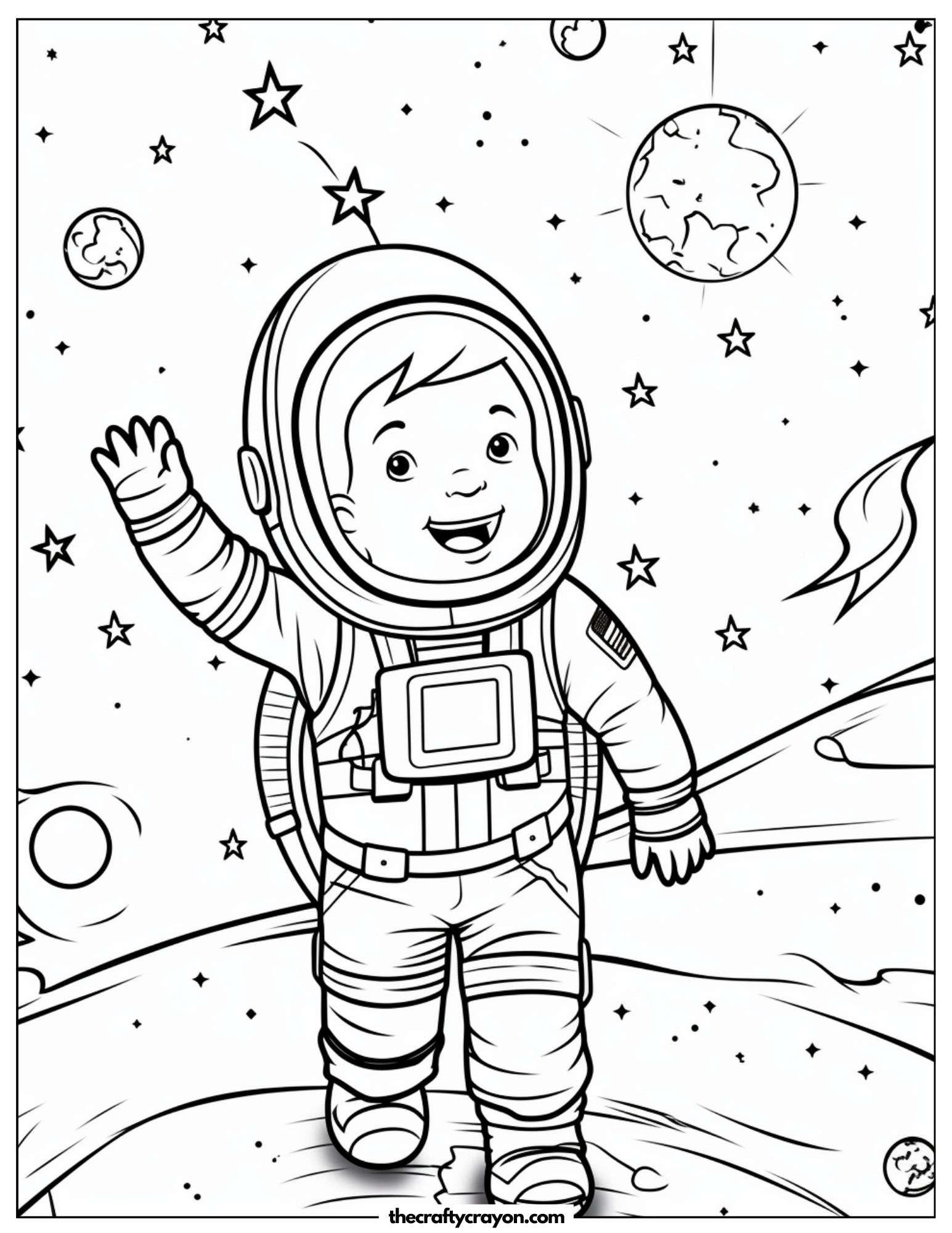 Astronaut Waving on Moon