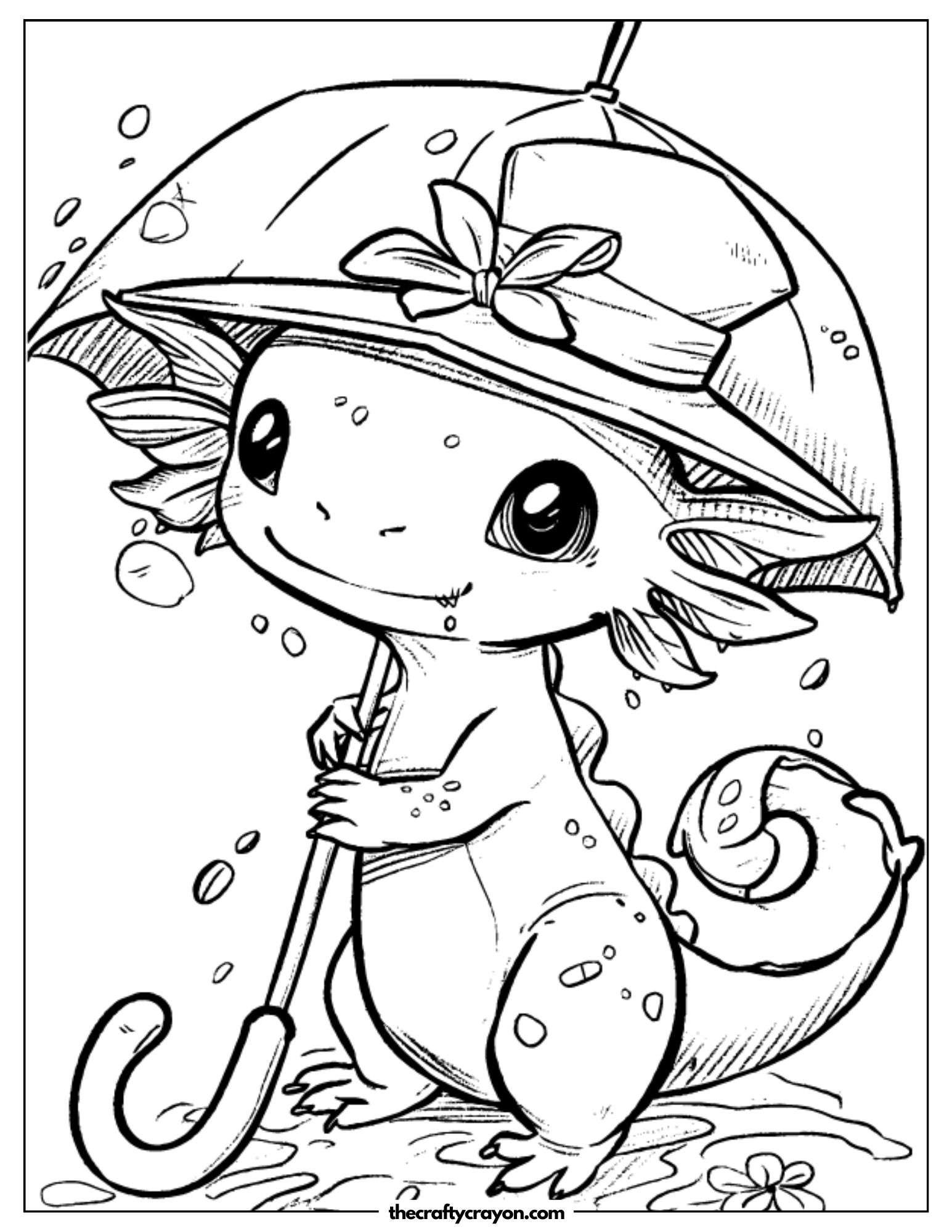 Axolotl Holding Umbrella Coloring Page