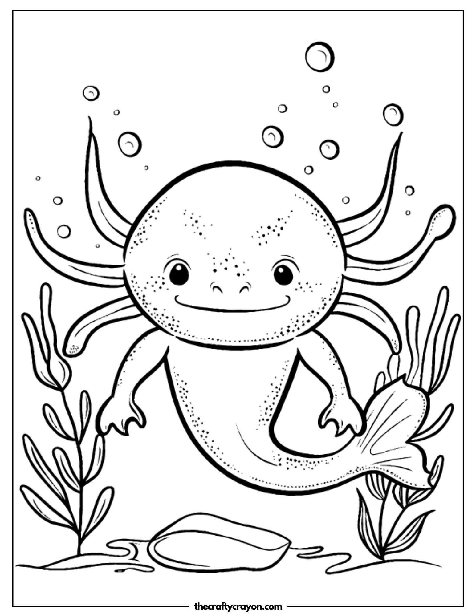 Axolotl Playing with Bubbles Coloring Page