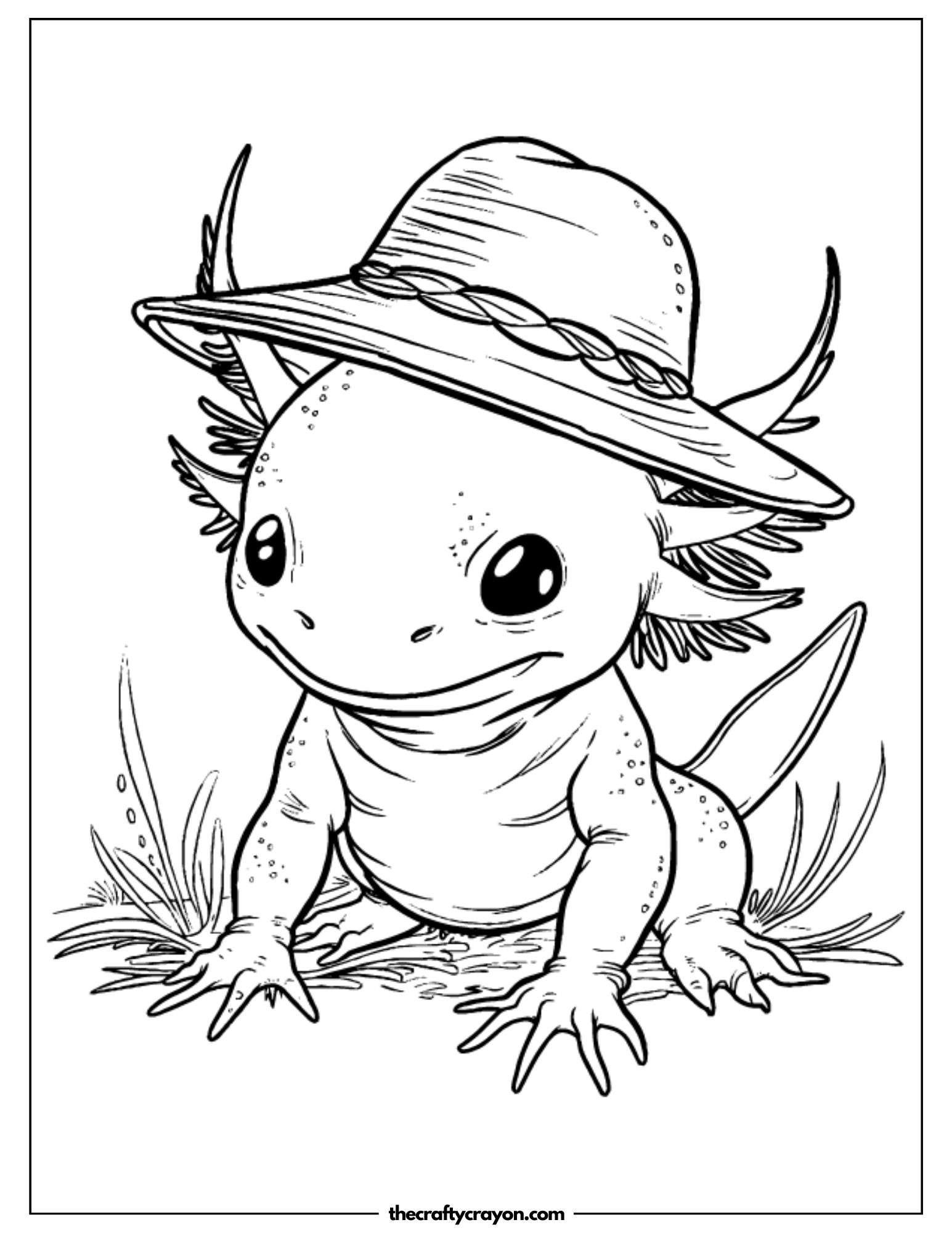Axolotl Wearing Hat Coloring Page