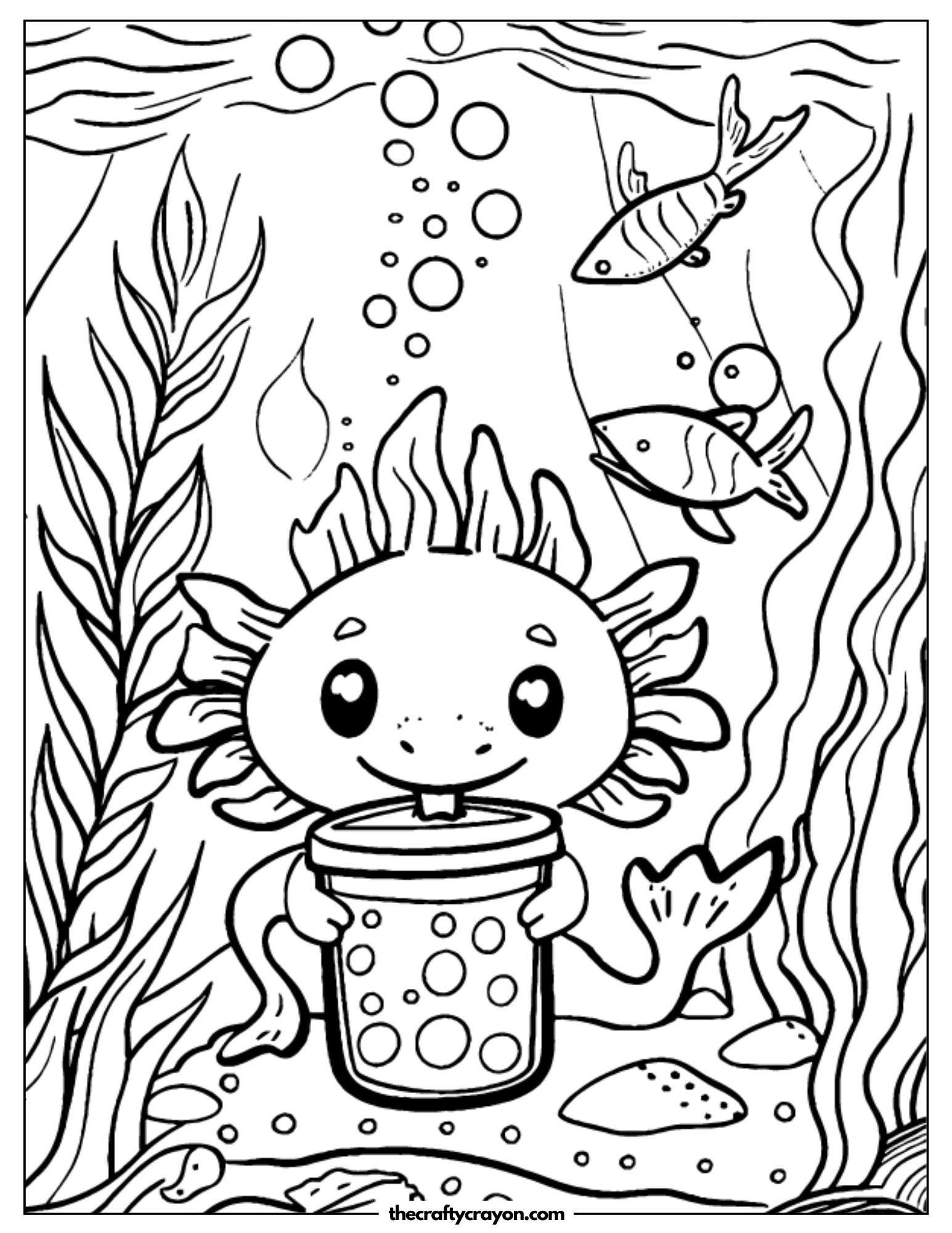 Axolotl with Bubbles Coloring Page