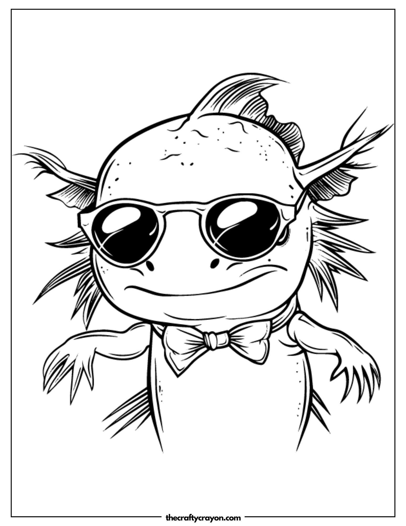 Axolotl with Stylish Sunglasses Coloring Page