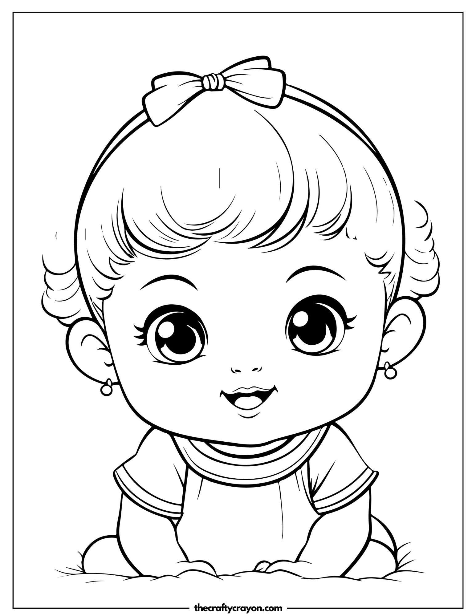 Baby Girl with Bow Crawling Coloring Page