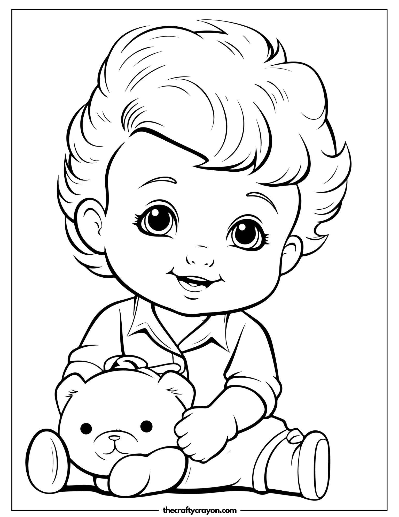 Baby Holding a Teddy Bear Coloring Page