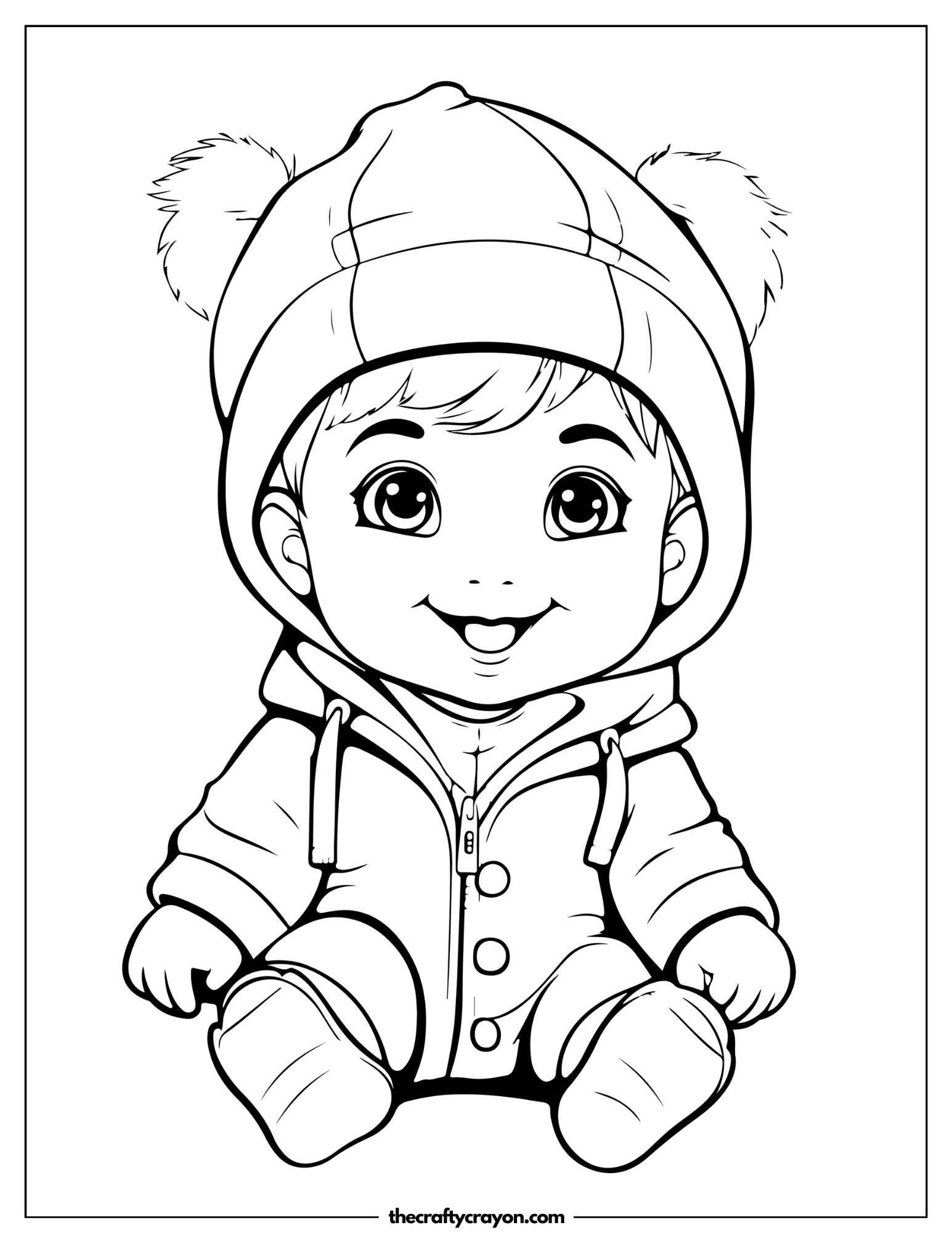 Baby in Furry Hat Coloring Page