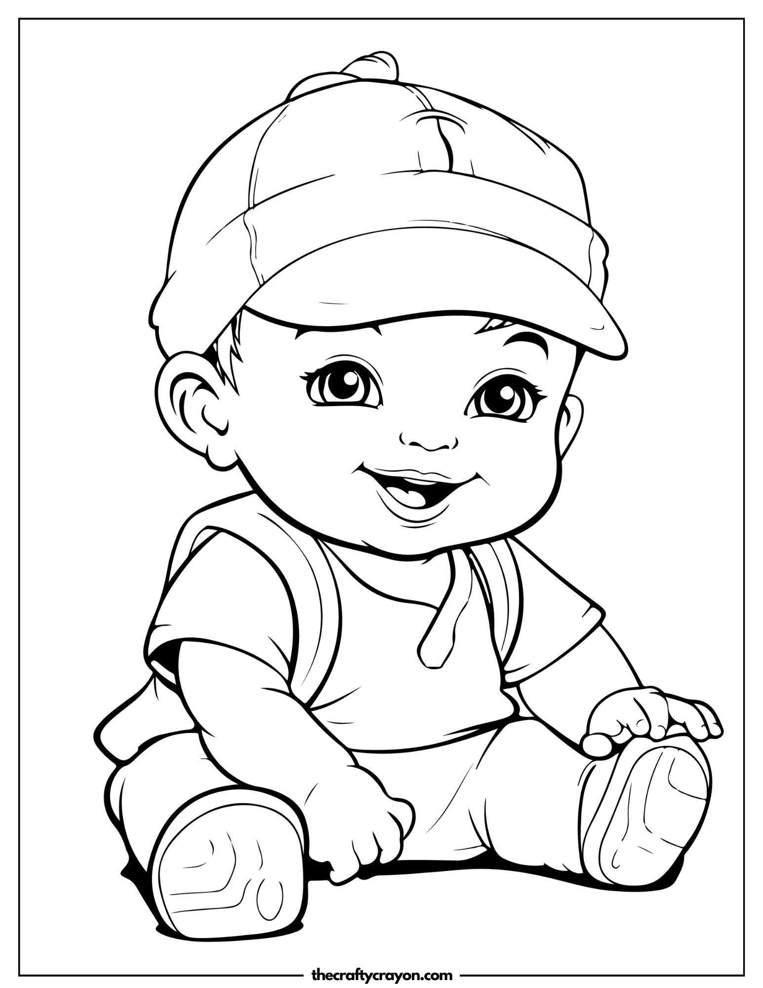 Baby in a Cap Sitting Coloring Page