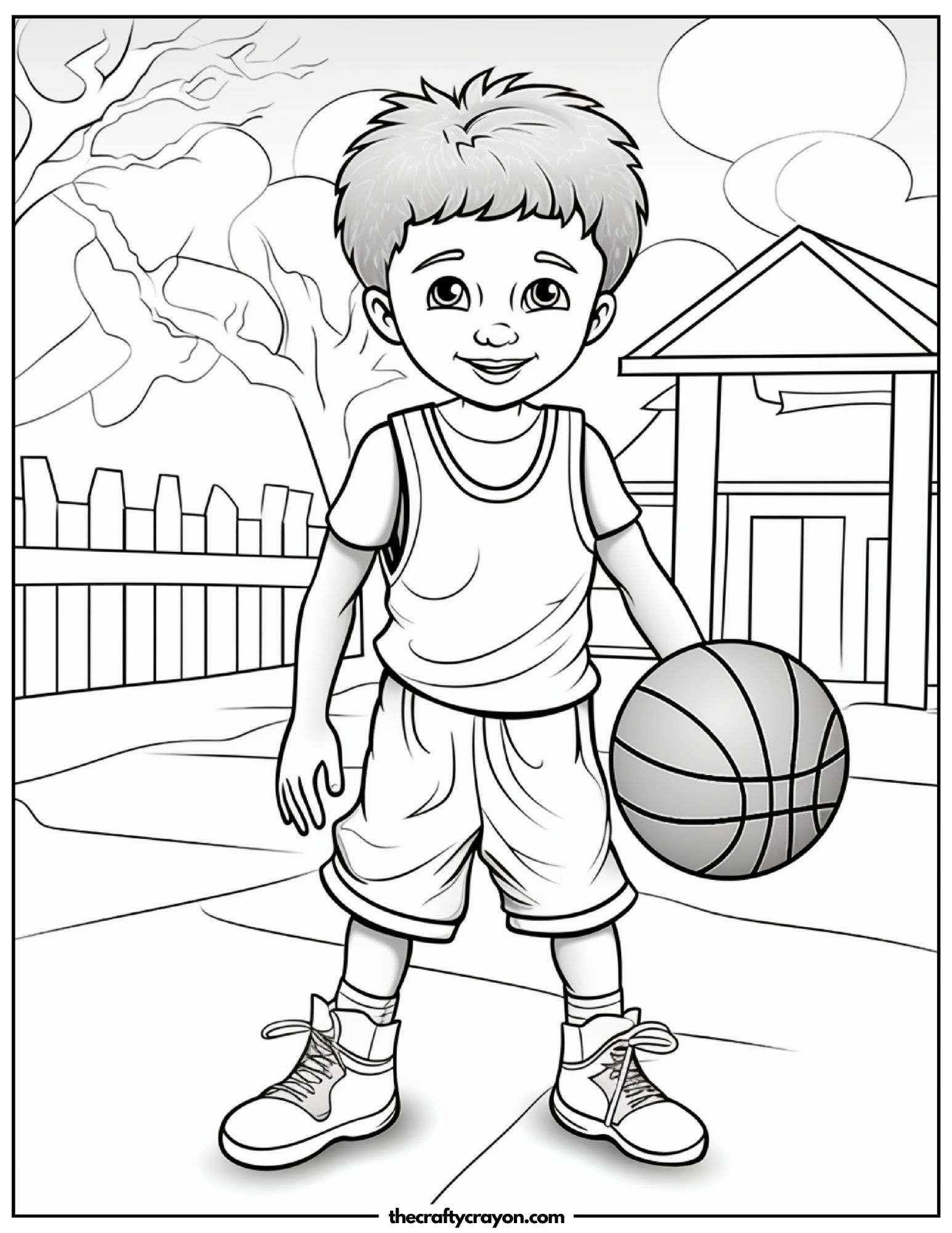 Basketball Player Standing on Court Coloring Page