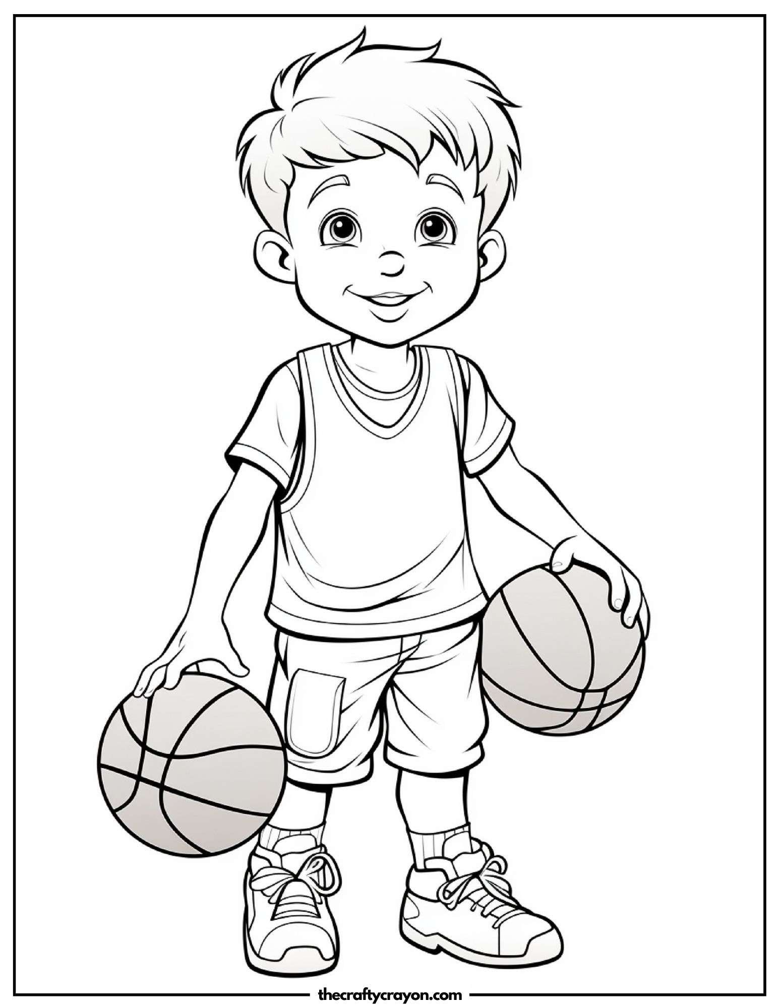 Boy Holding Two Basketballs Coloring Page