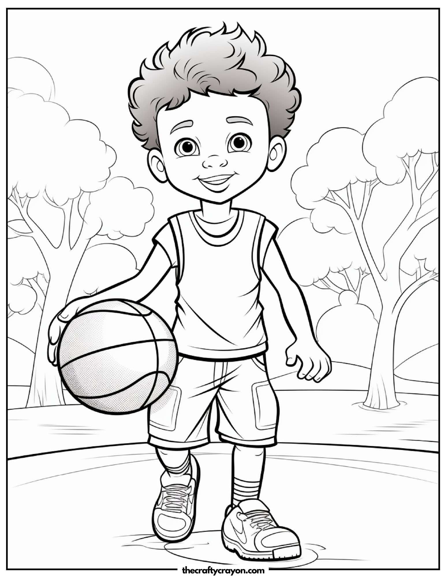 Boy Walking with Basketball Coloring Page