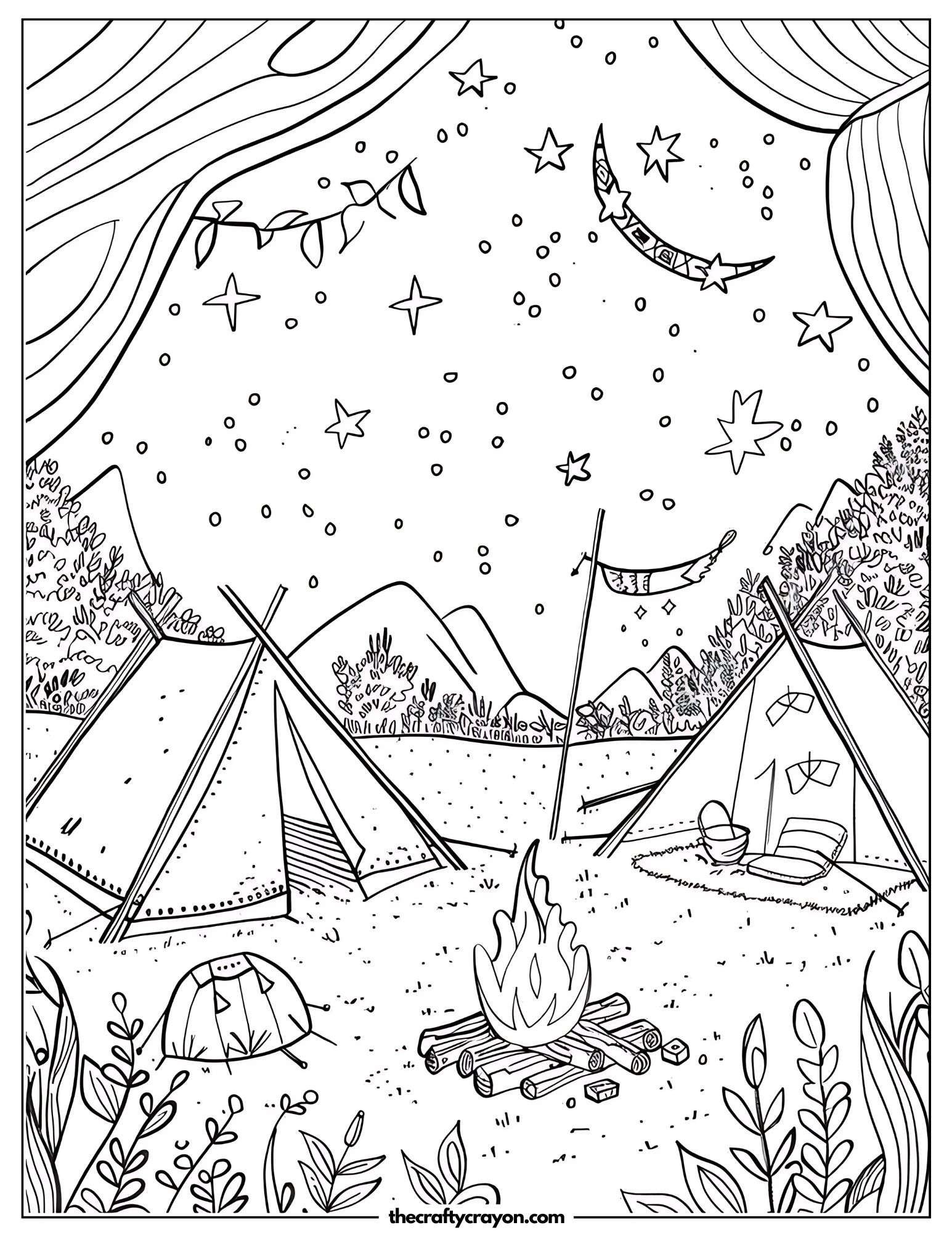 Camping Under the Stars Coloring Page