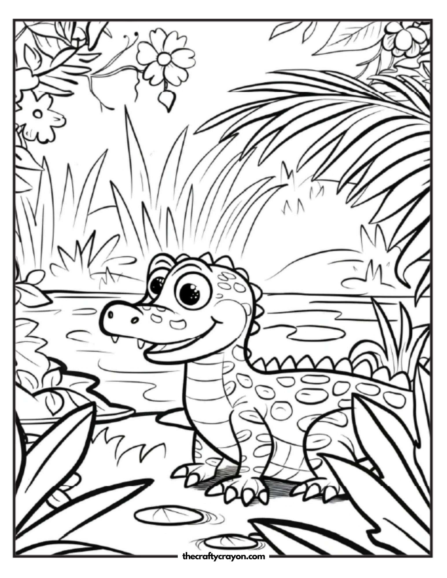 Cartoon Crocodile Standing In Grass