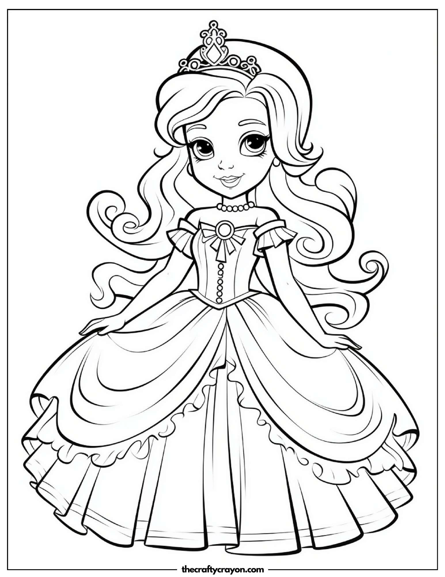 Cheerful Princess with Curly Hair and Tiara