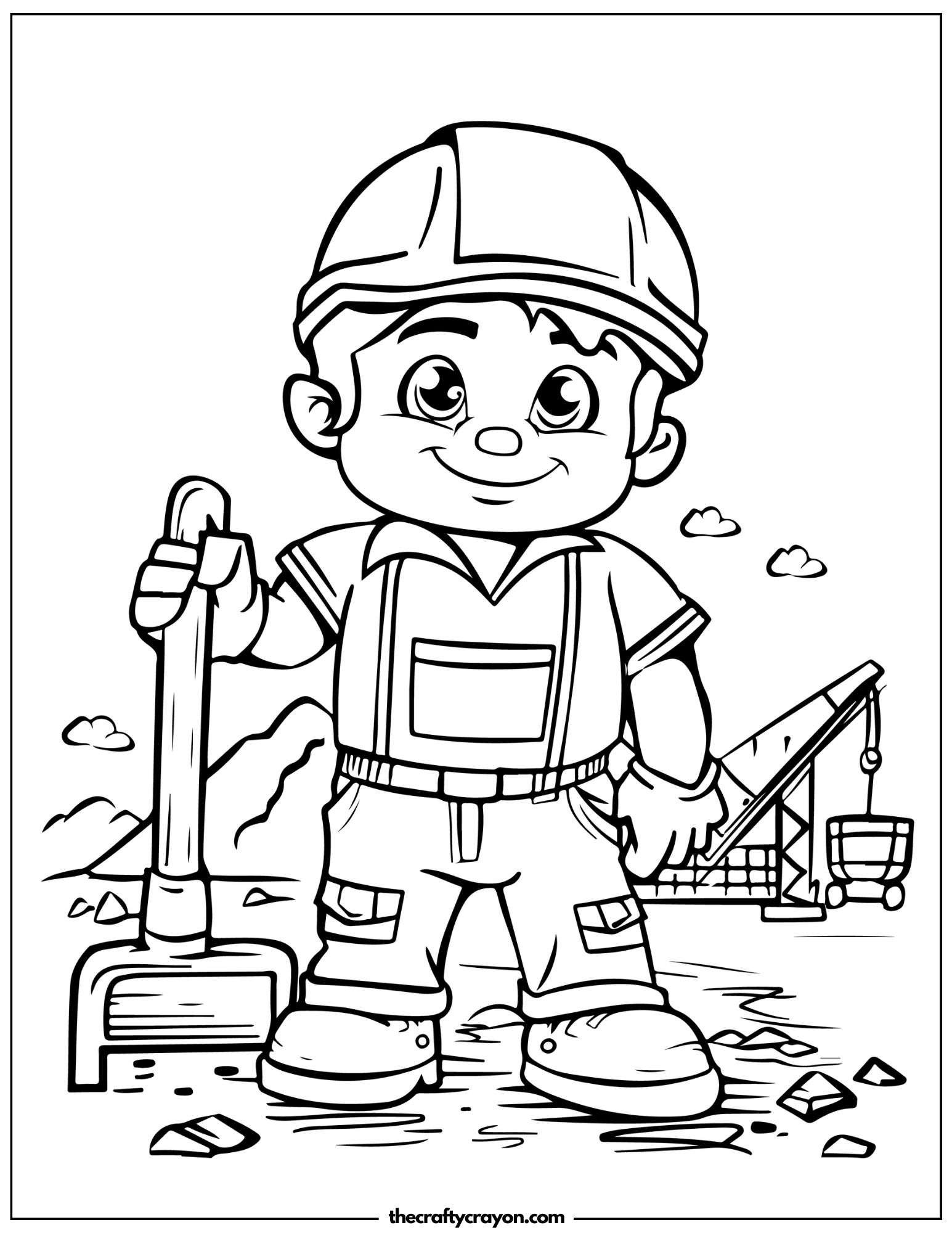 Child Holding Shovel Construction Coloring Page
