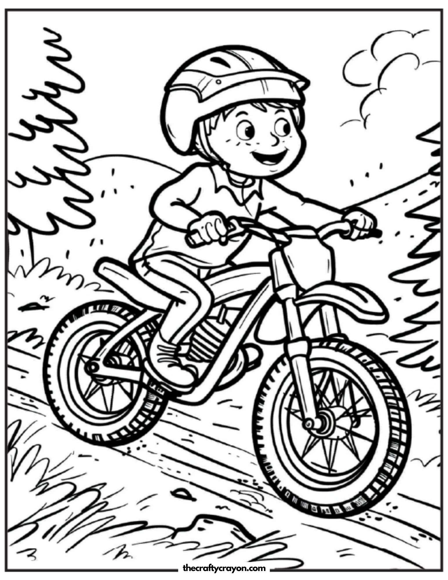 Child Riding Dirt Bike on Trail Coloring Page
