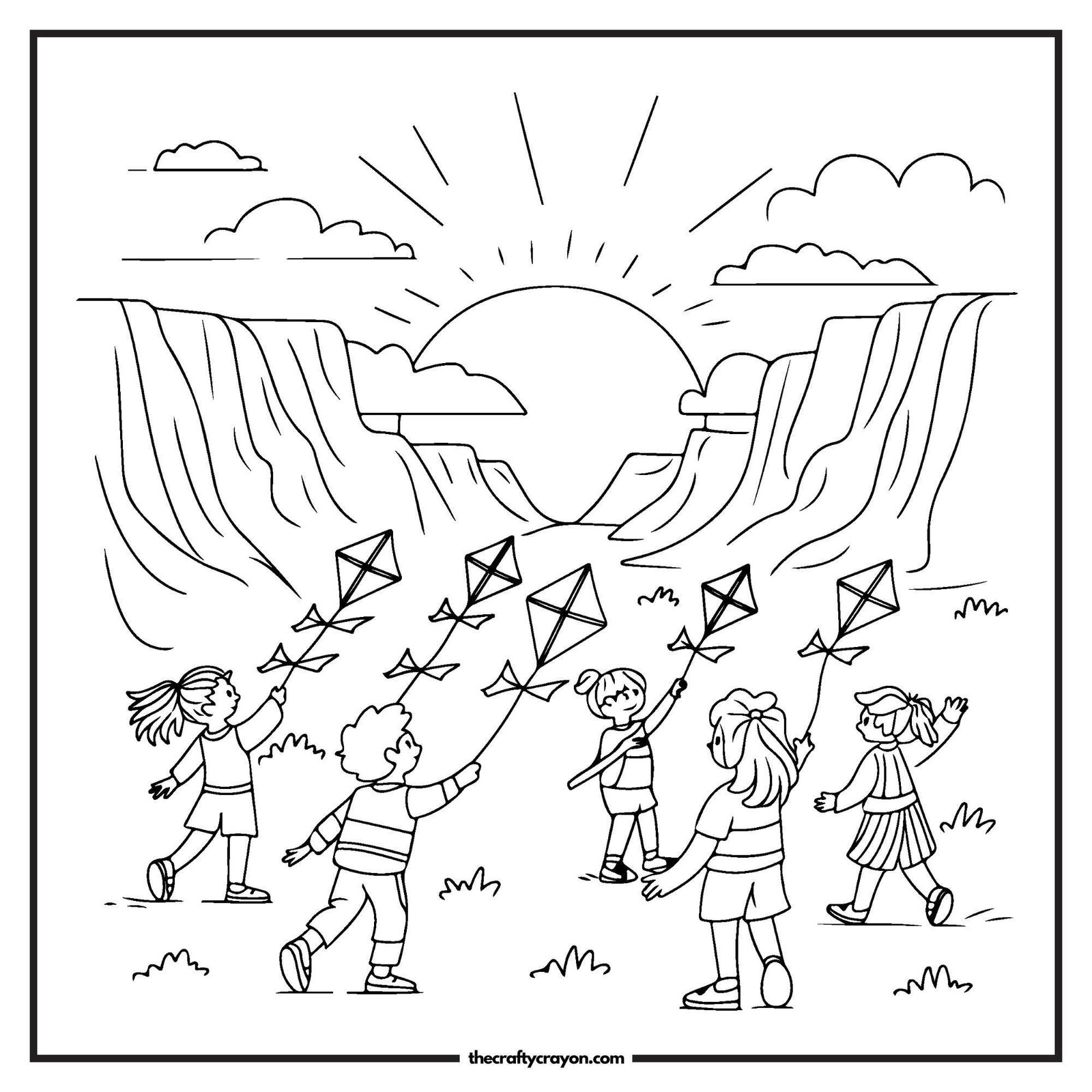 Children Flying Kites At Sunset