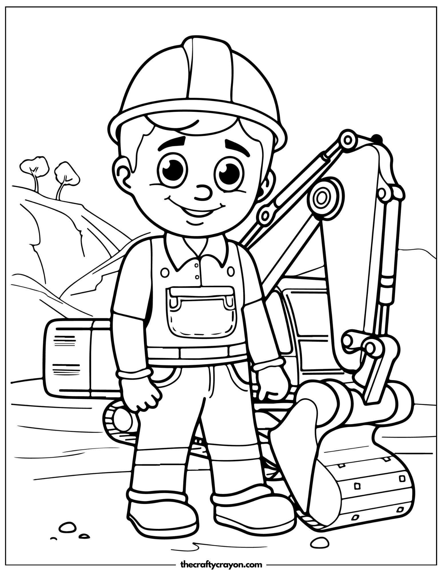 Construction Worker with Excavator Coloring Page