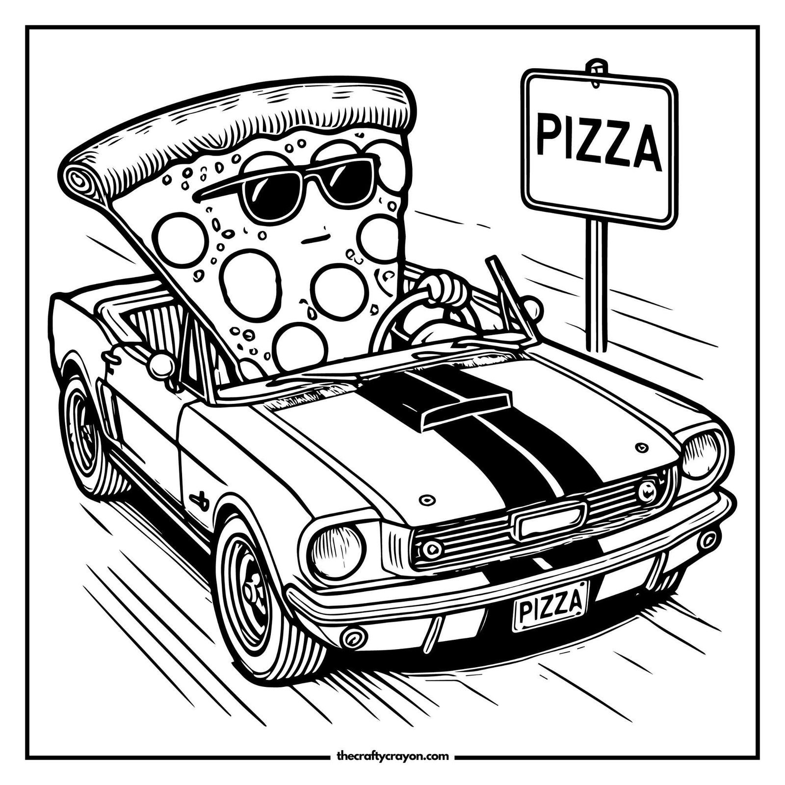 Cool Pizza Driving Car Coloring Page