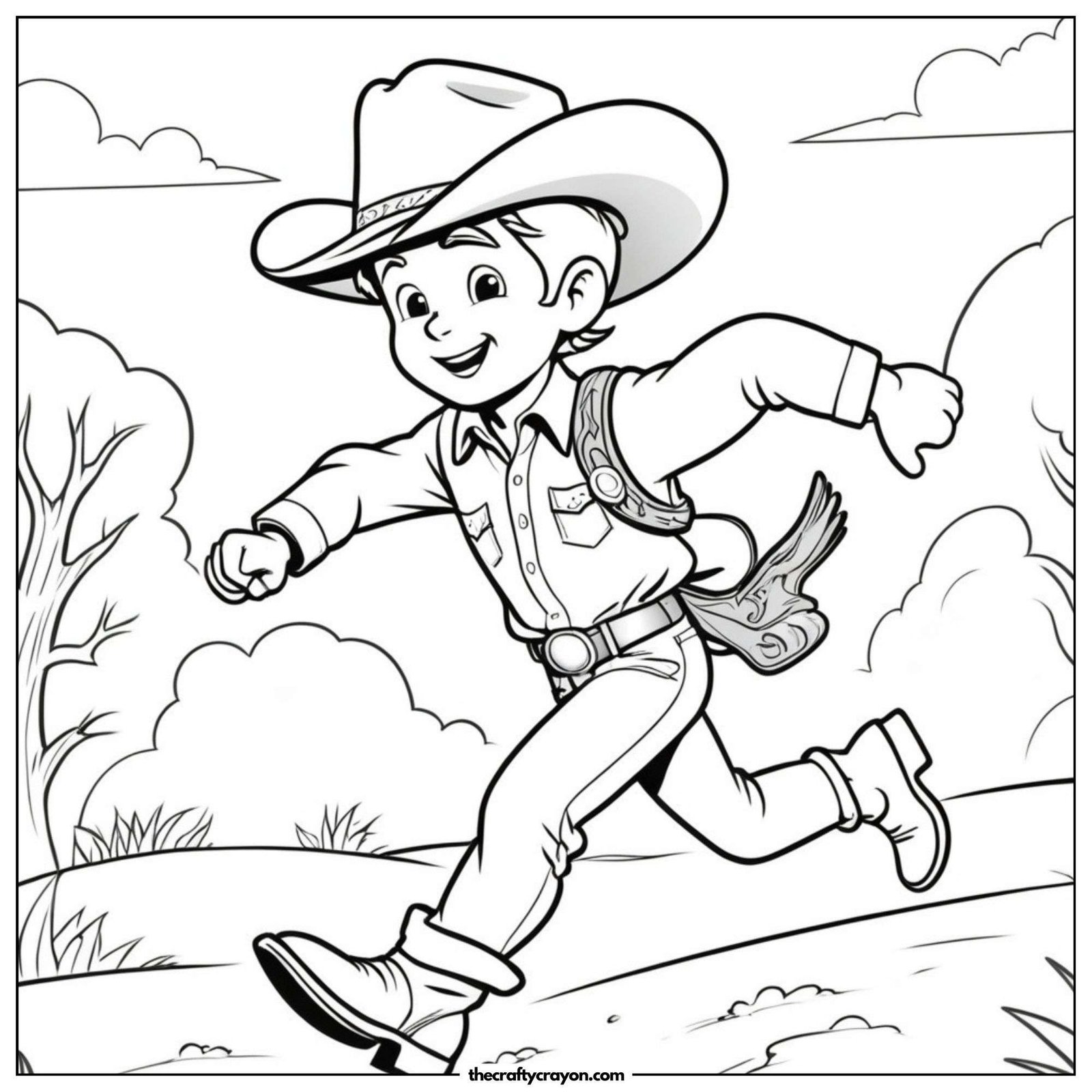 Cowboy Running Across The Countryside
