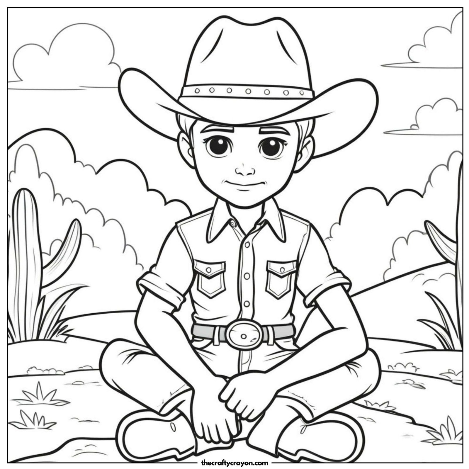 Cowboy Sitting Cross-Legged In The Desert