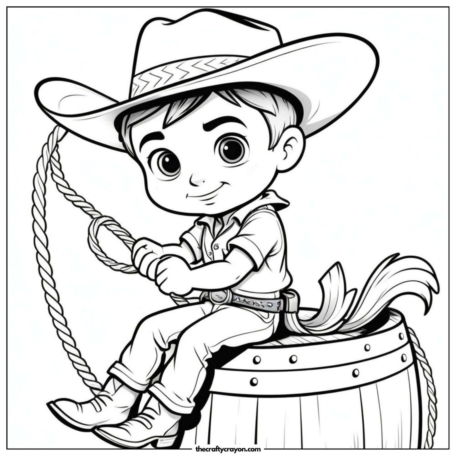 Cowboy Sitting On A Barrel Holding A Rope