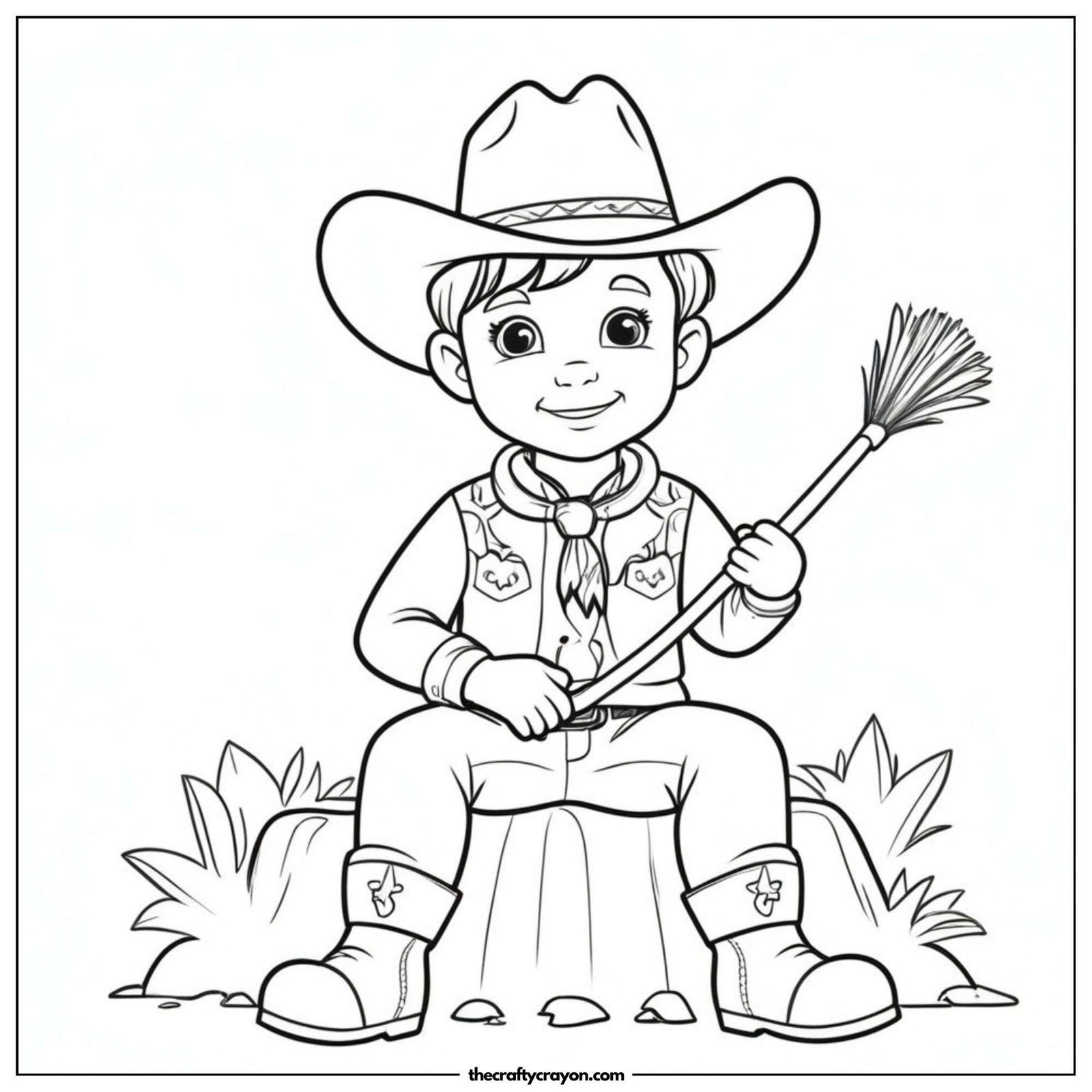 Cowboy Sitting On A Rock Holding A Stick
