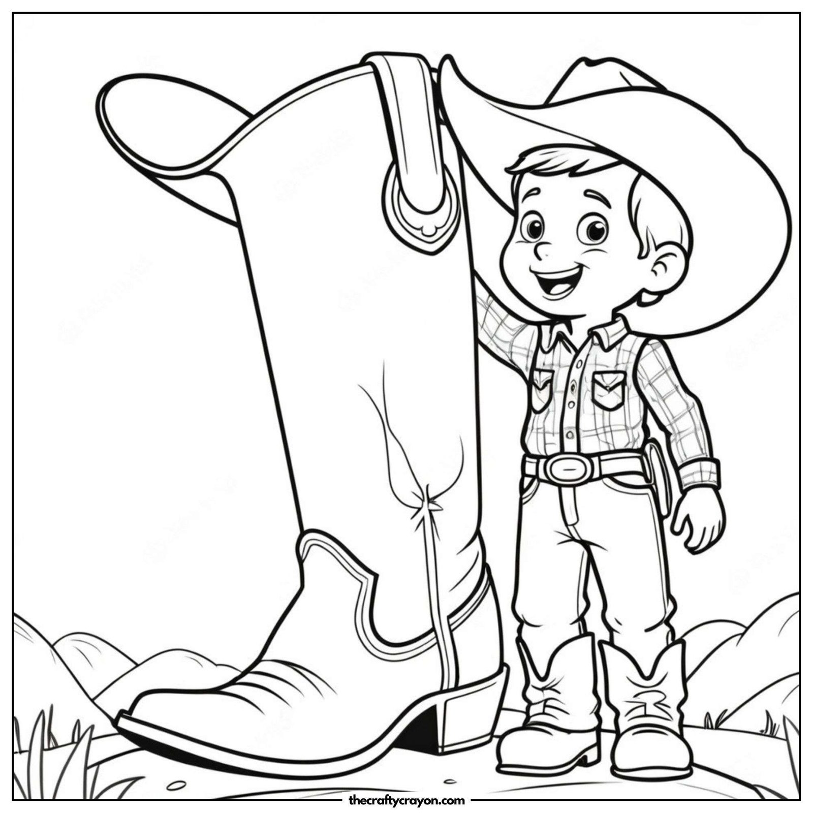 Cowboy Standing Next To A Giant Boot