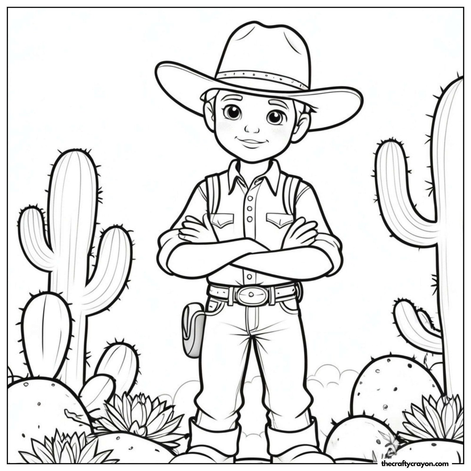 Cowboy Standing With Arms Crossed Near Cactus