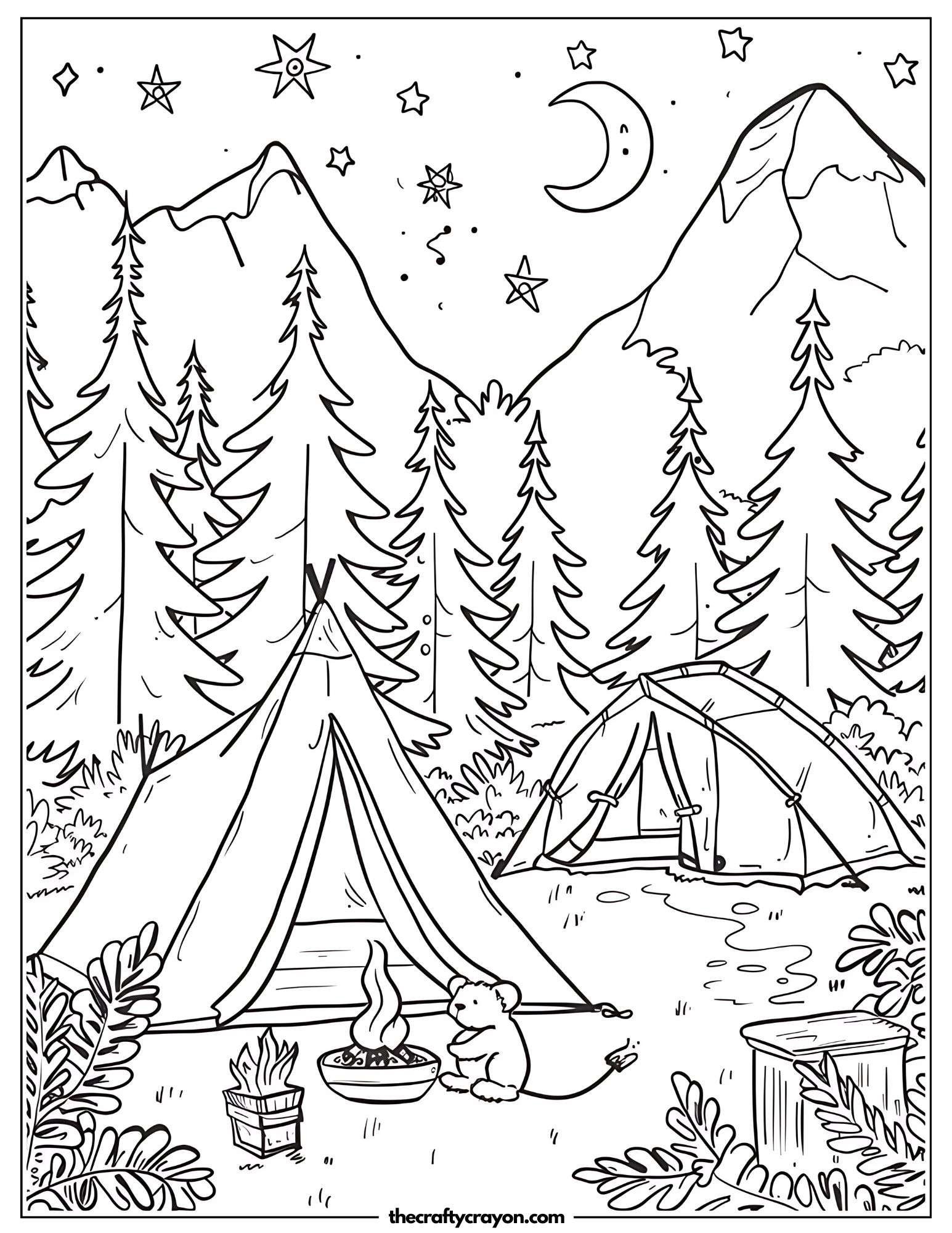 Cozy Camping Setup with Tent Coloring Page