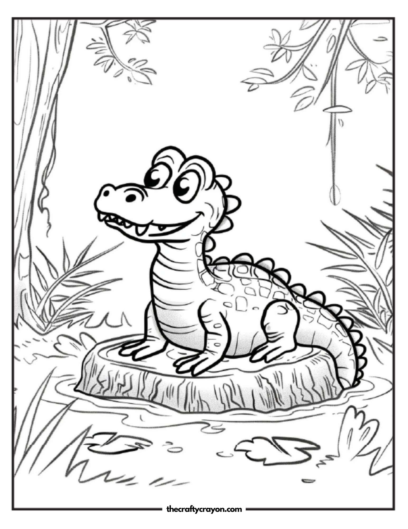 Crocodile Relaxing On A Tree Stump