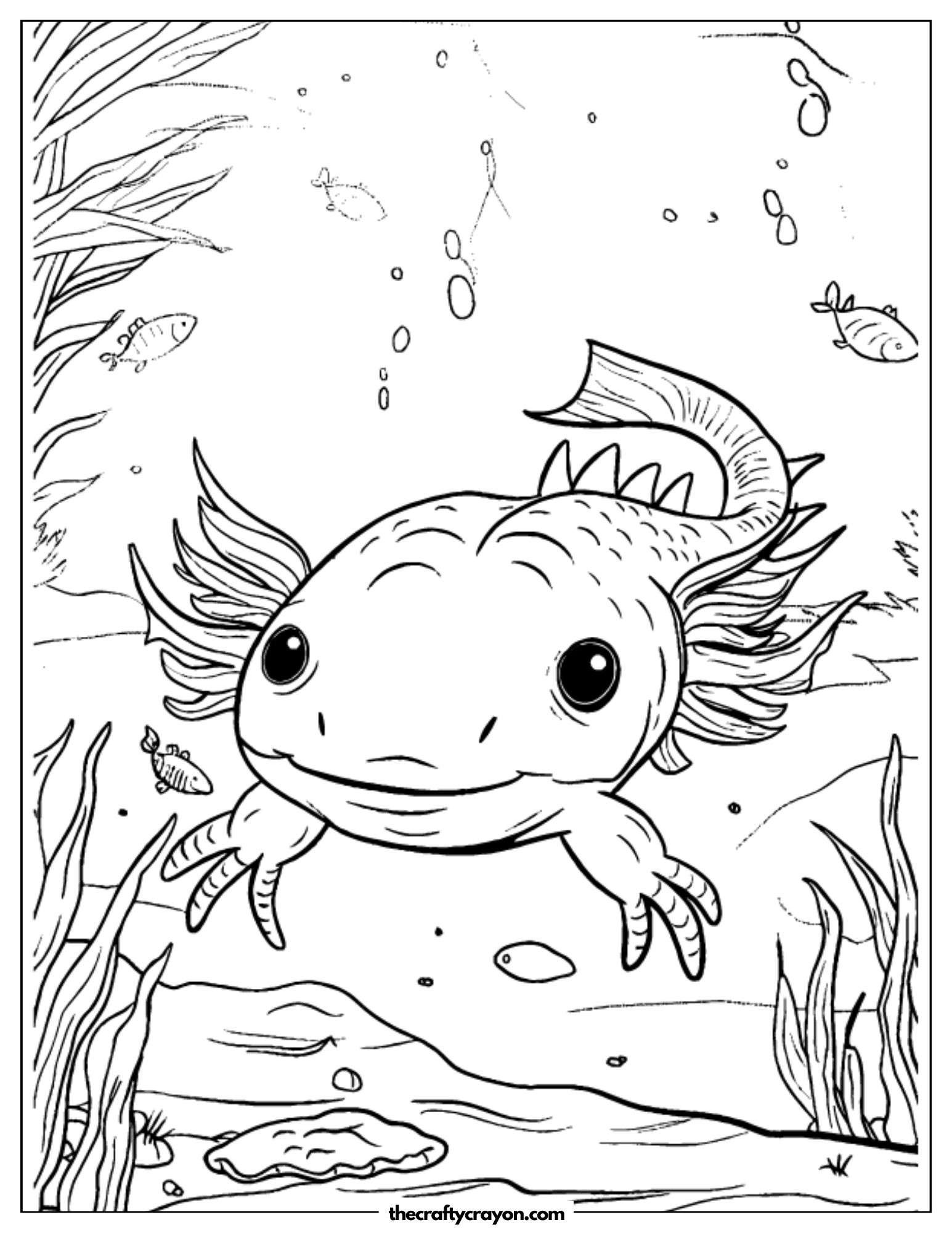 Curious Axolotl Exploring Coloring Page