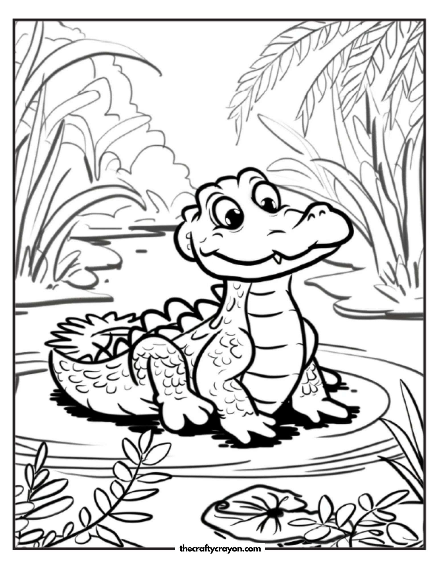 Cute Crocodile Sitting On A Lily Pad