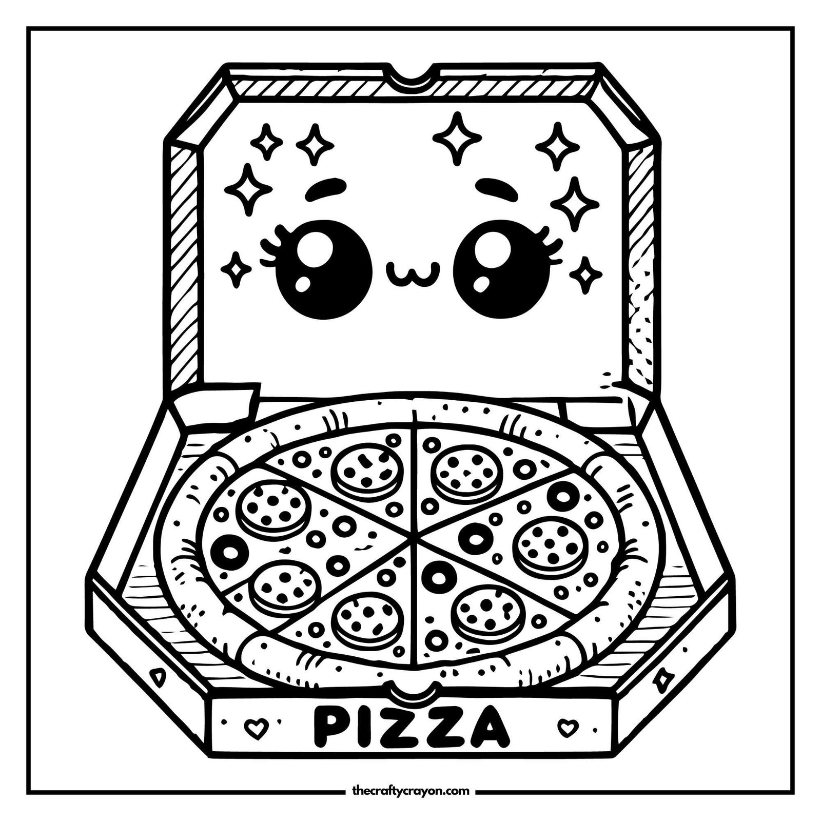 Cute Pizza in Box Coloring Page