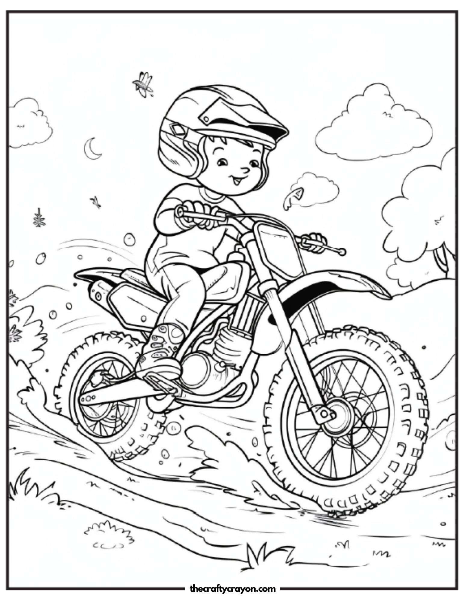 Dirt Bike Jumping Over Fallen Log Coloring Page