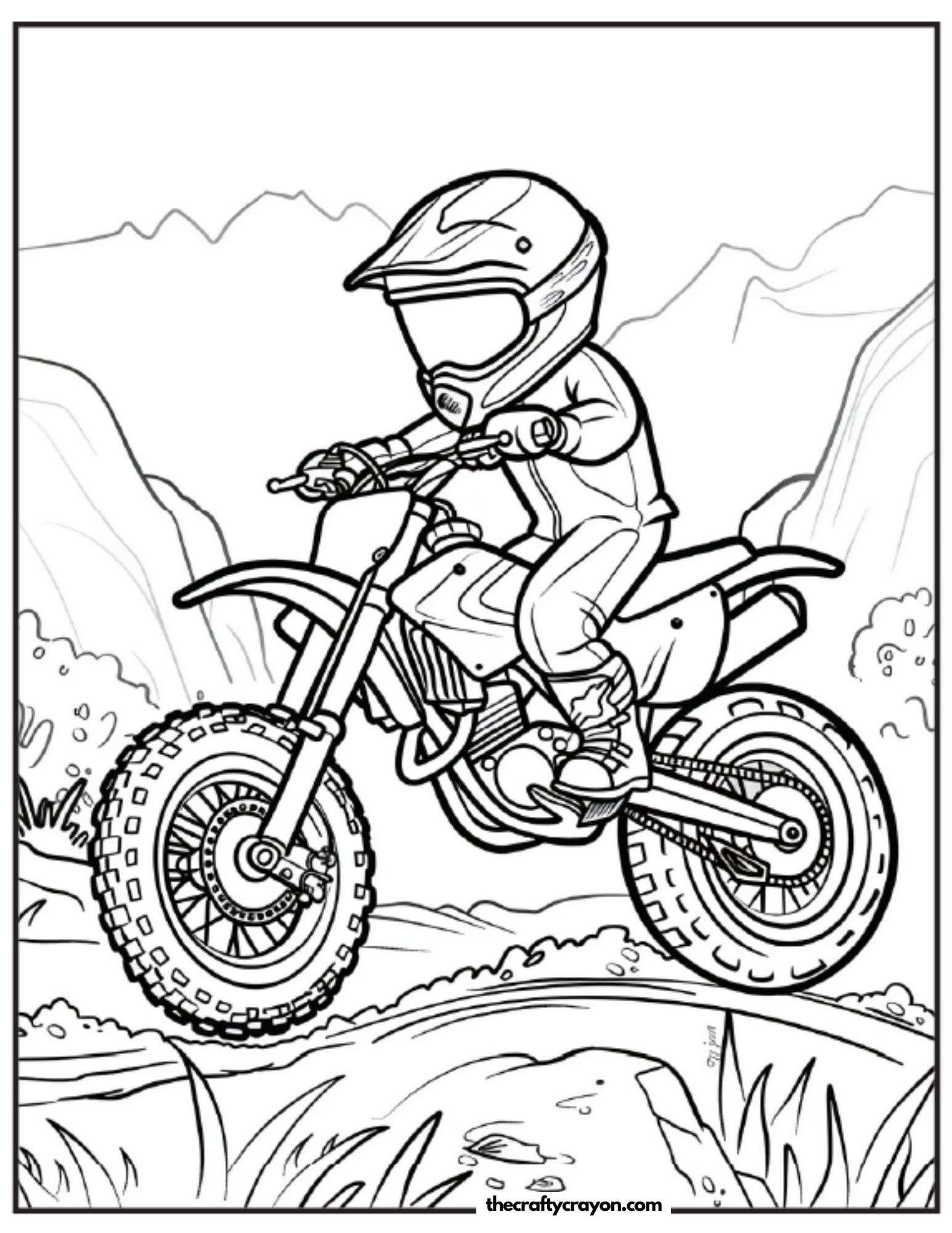Dirt Biker Jumping Over Hill Coloring Page