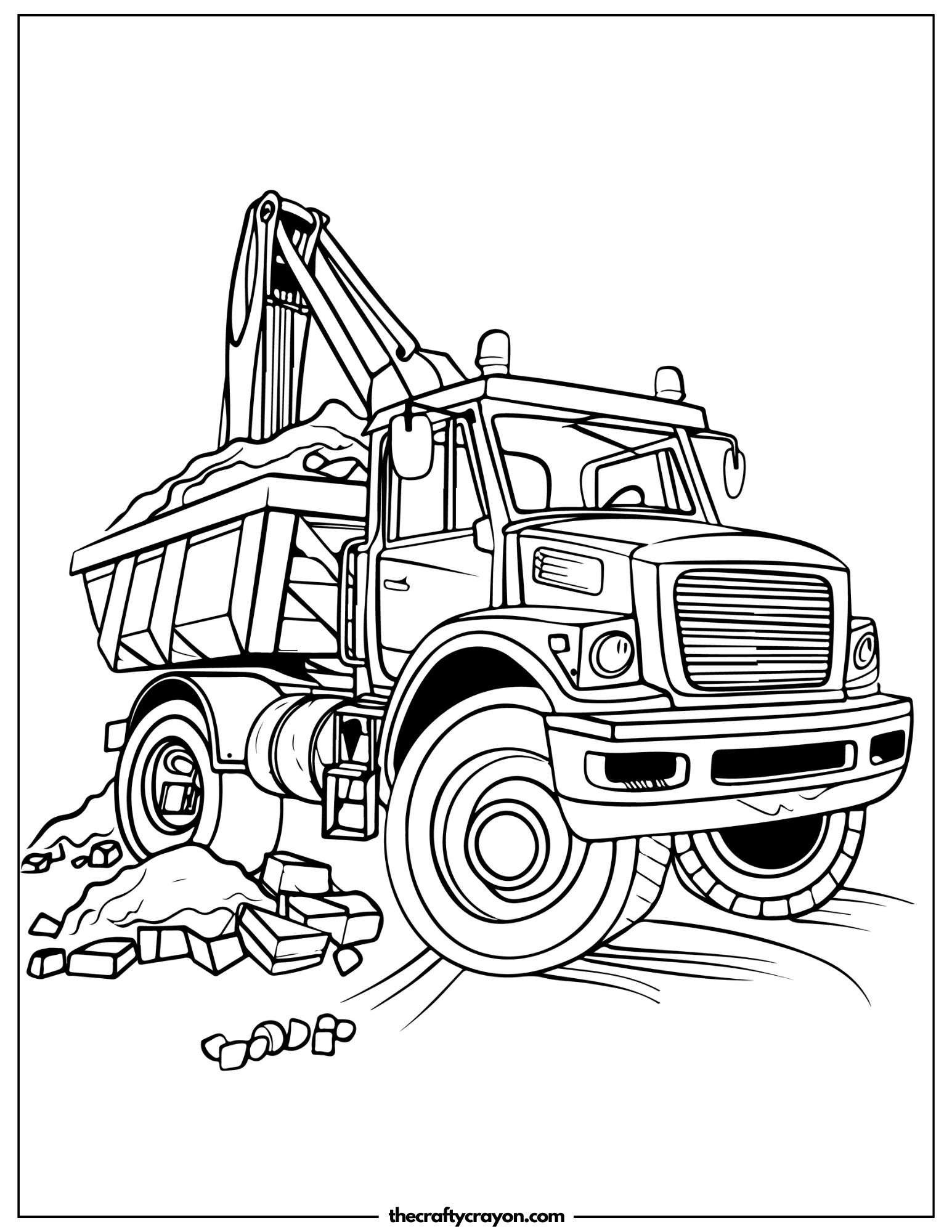 Dump Truck Carrying Rocks Coloring Page