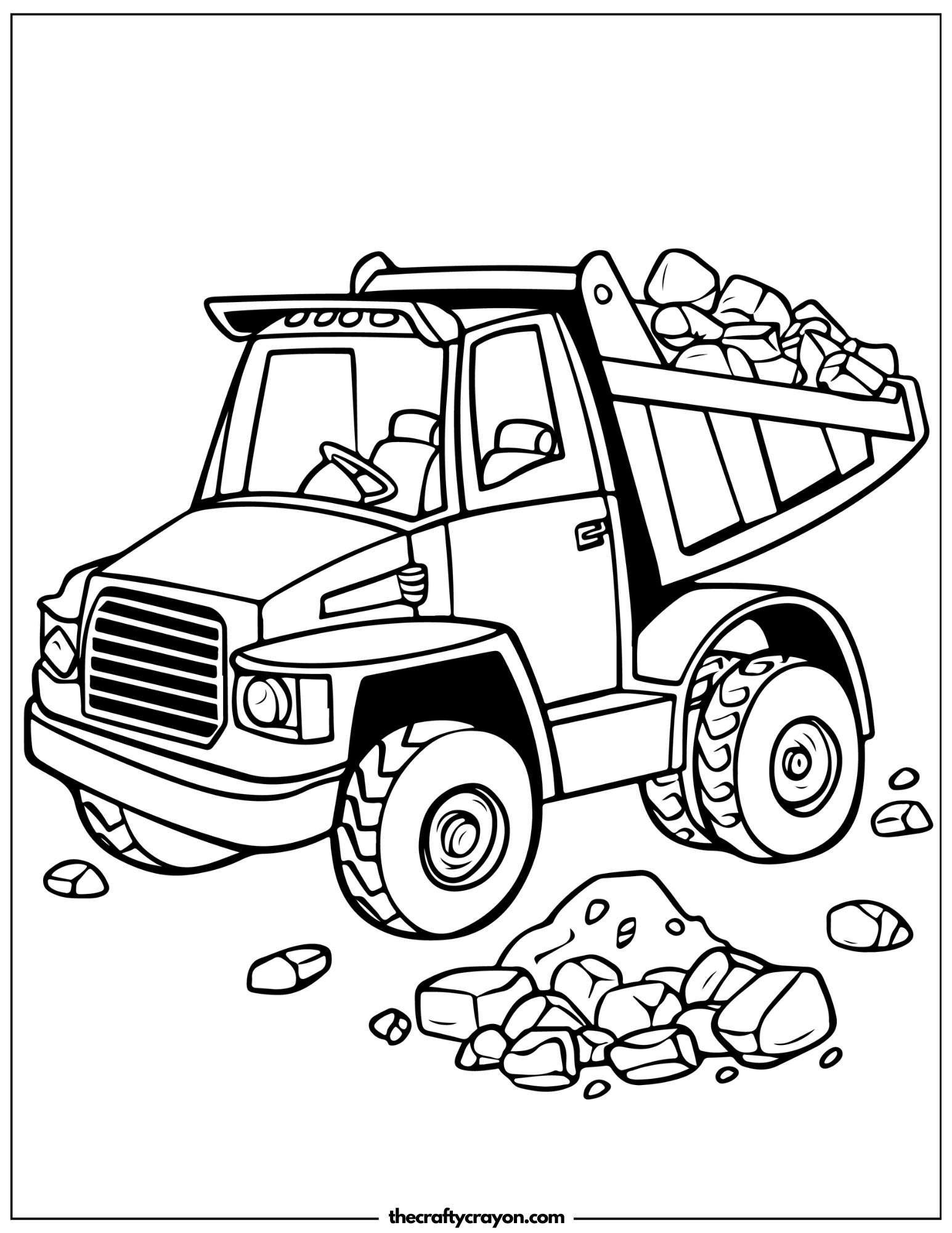 Dump Truck Unloading Rocks Coloring Page