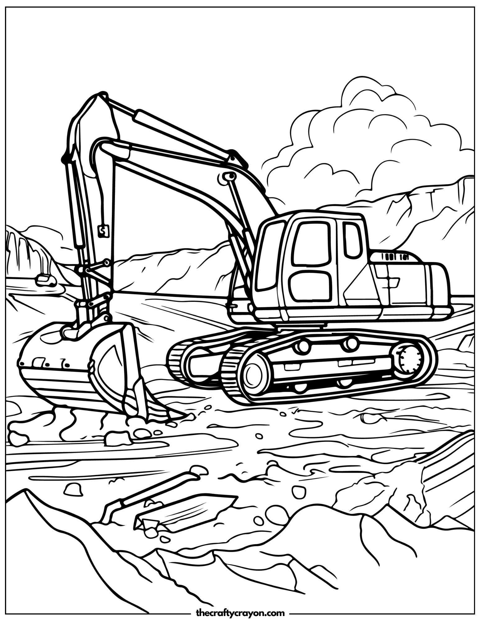 Excavator Clearing Debris Coloring Page