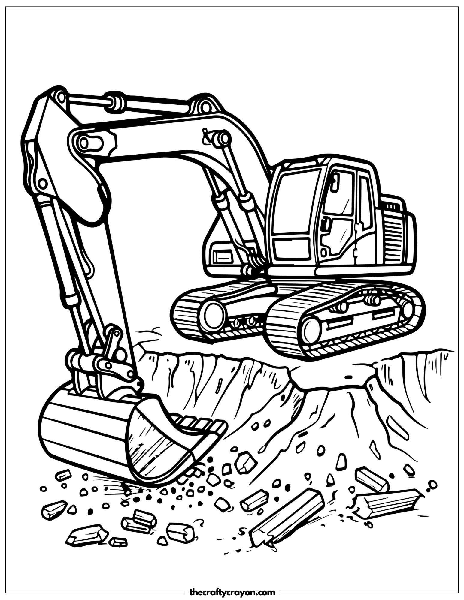 Excavator Digging Rocks Coloring Page