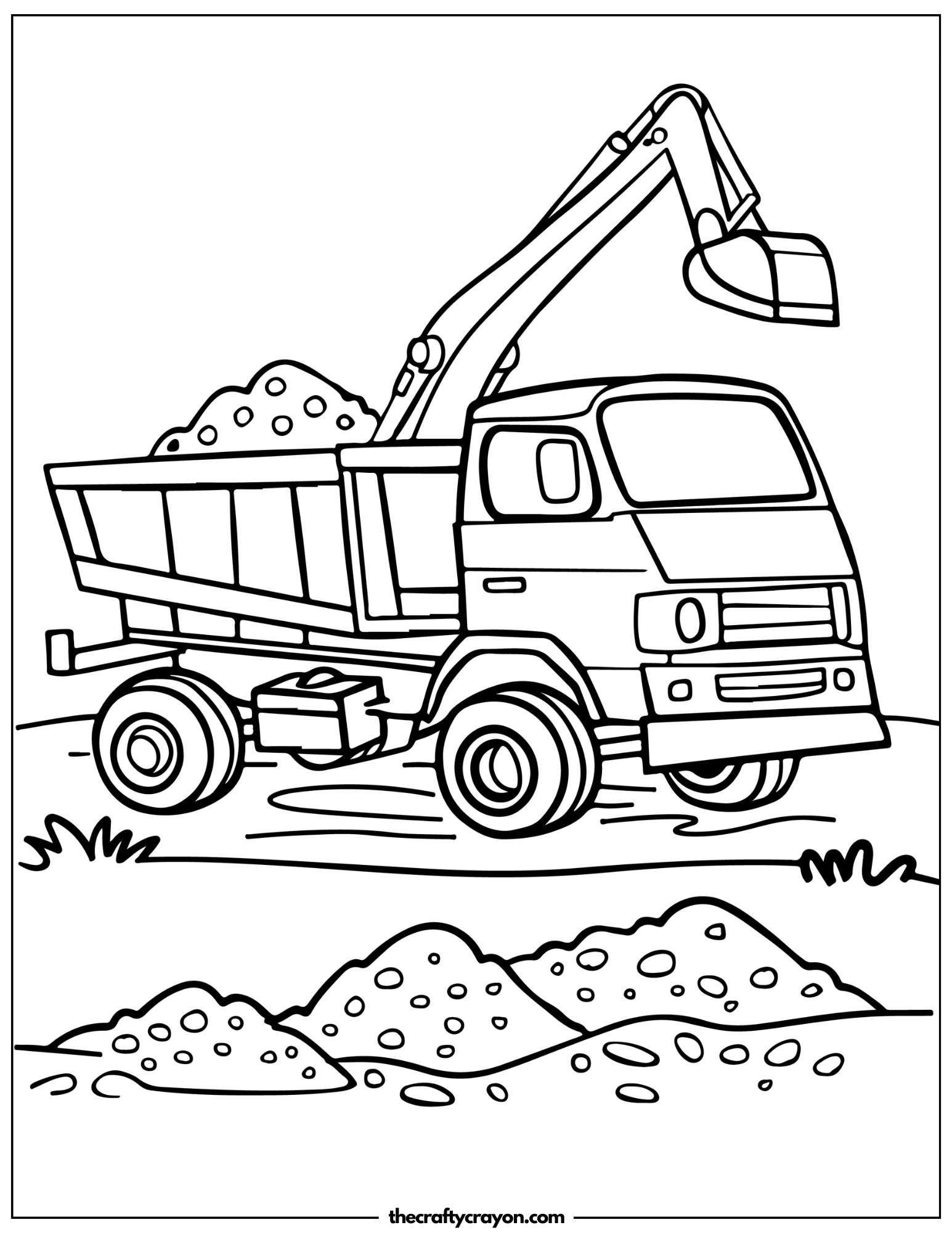 Excavator Filling Dump Truck Coloring Page