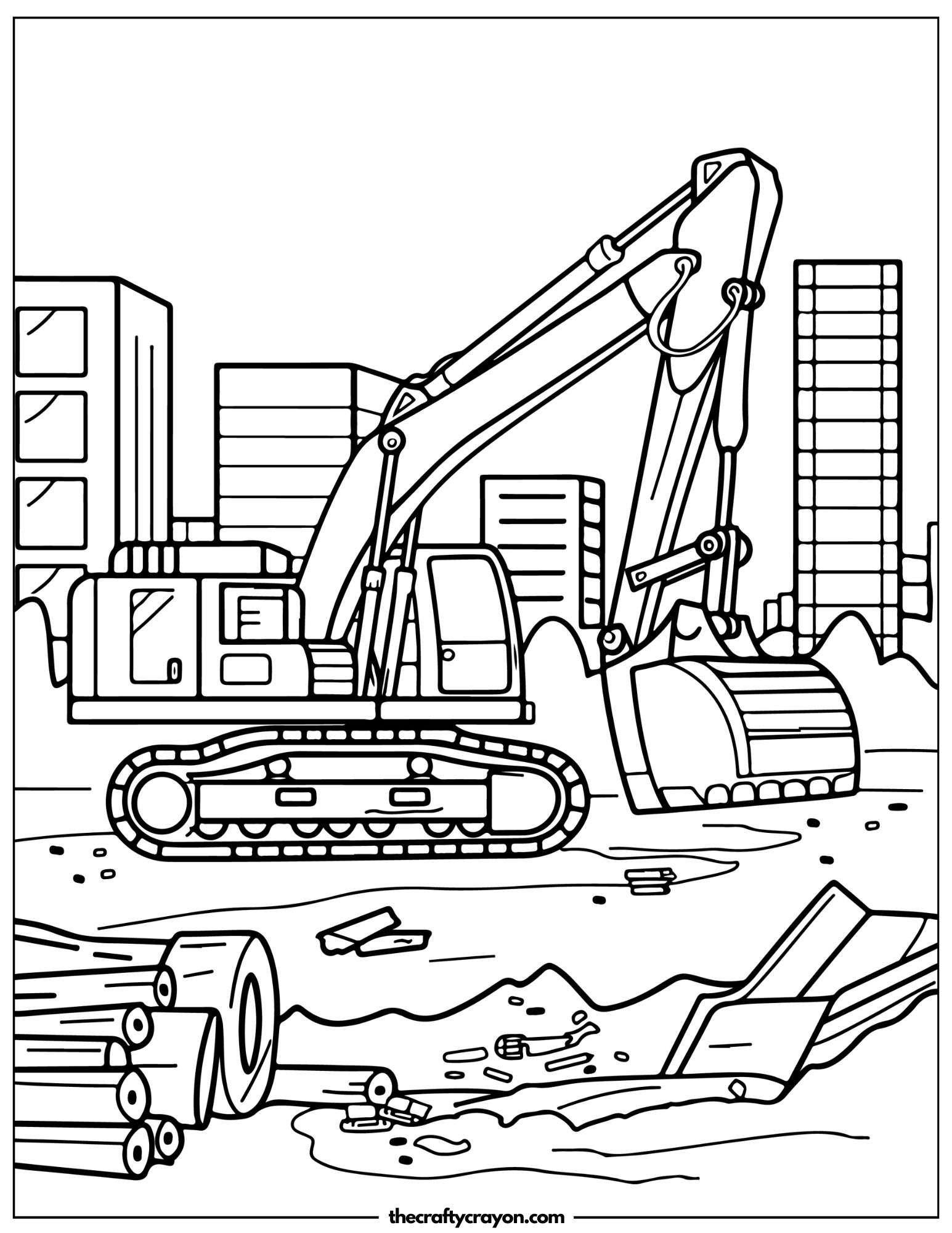 Excavator at Construction Site Coloring Page