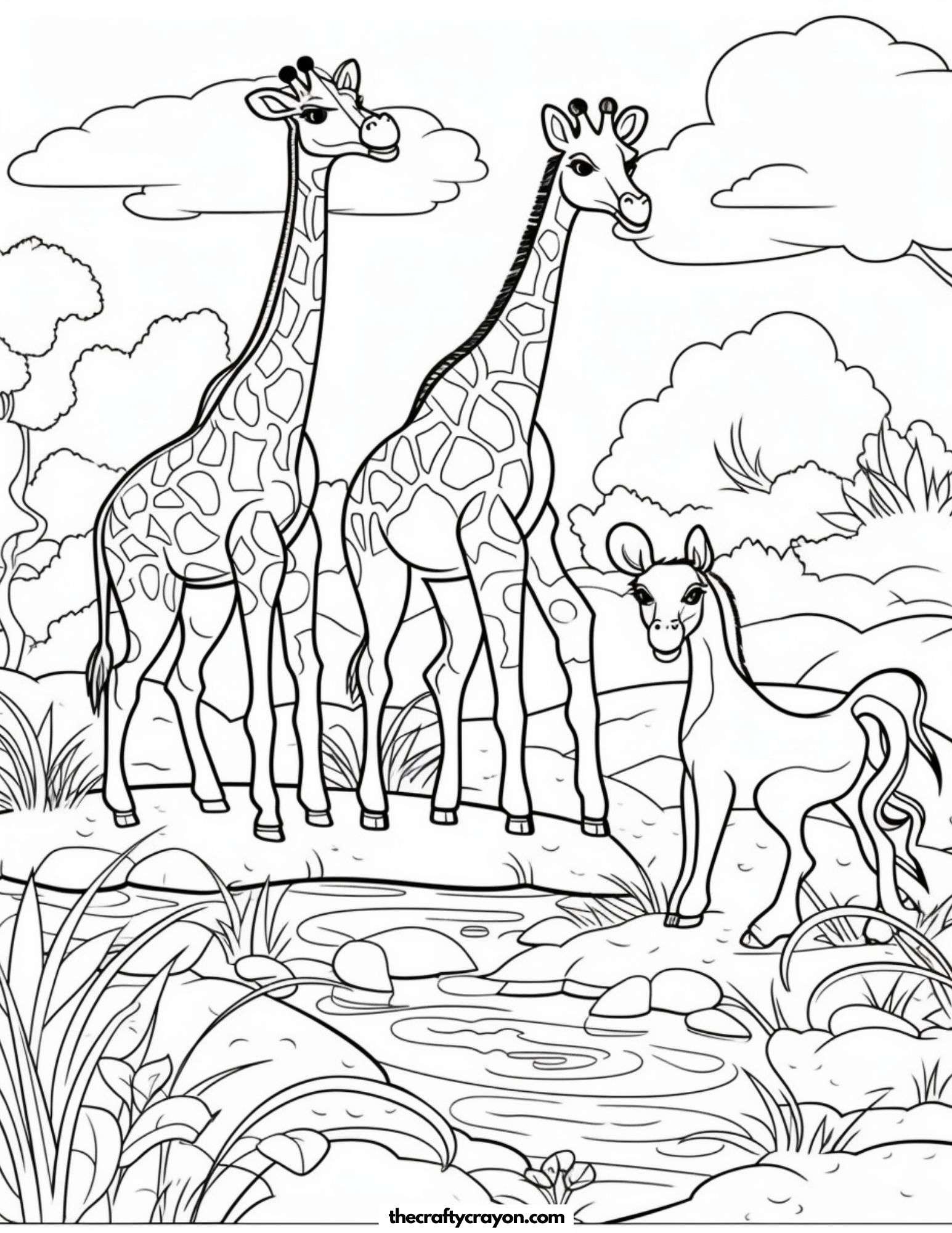 Family of Giraffes at the Watering Hole