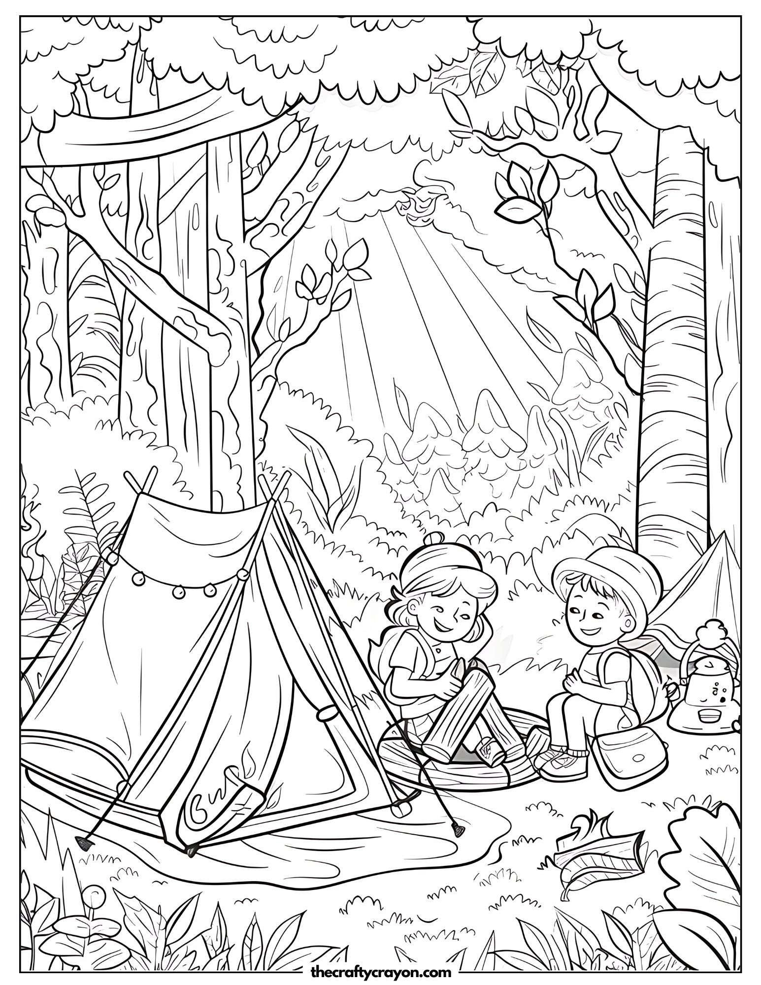 Forest Camping Setup Coloring Page