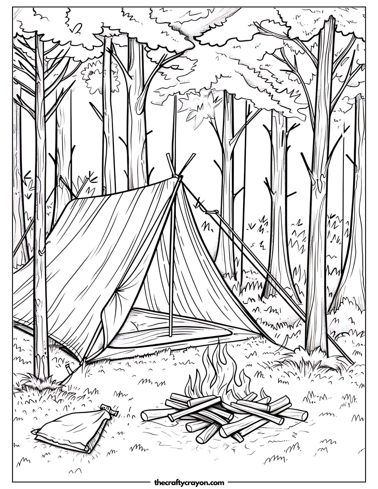 Forest Tent Campfire Coloring Page