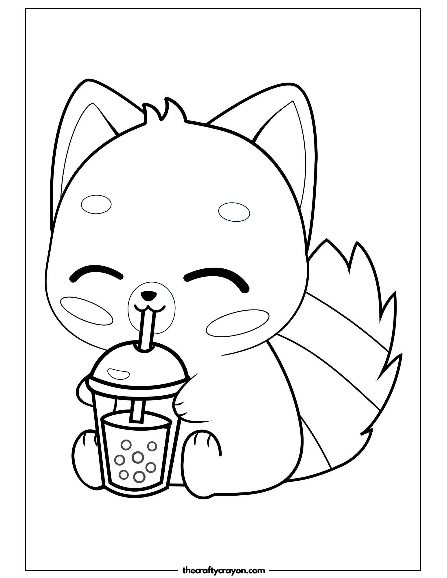 Fox with Boba Drink Coloring Page