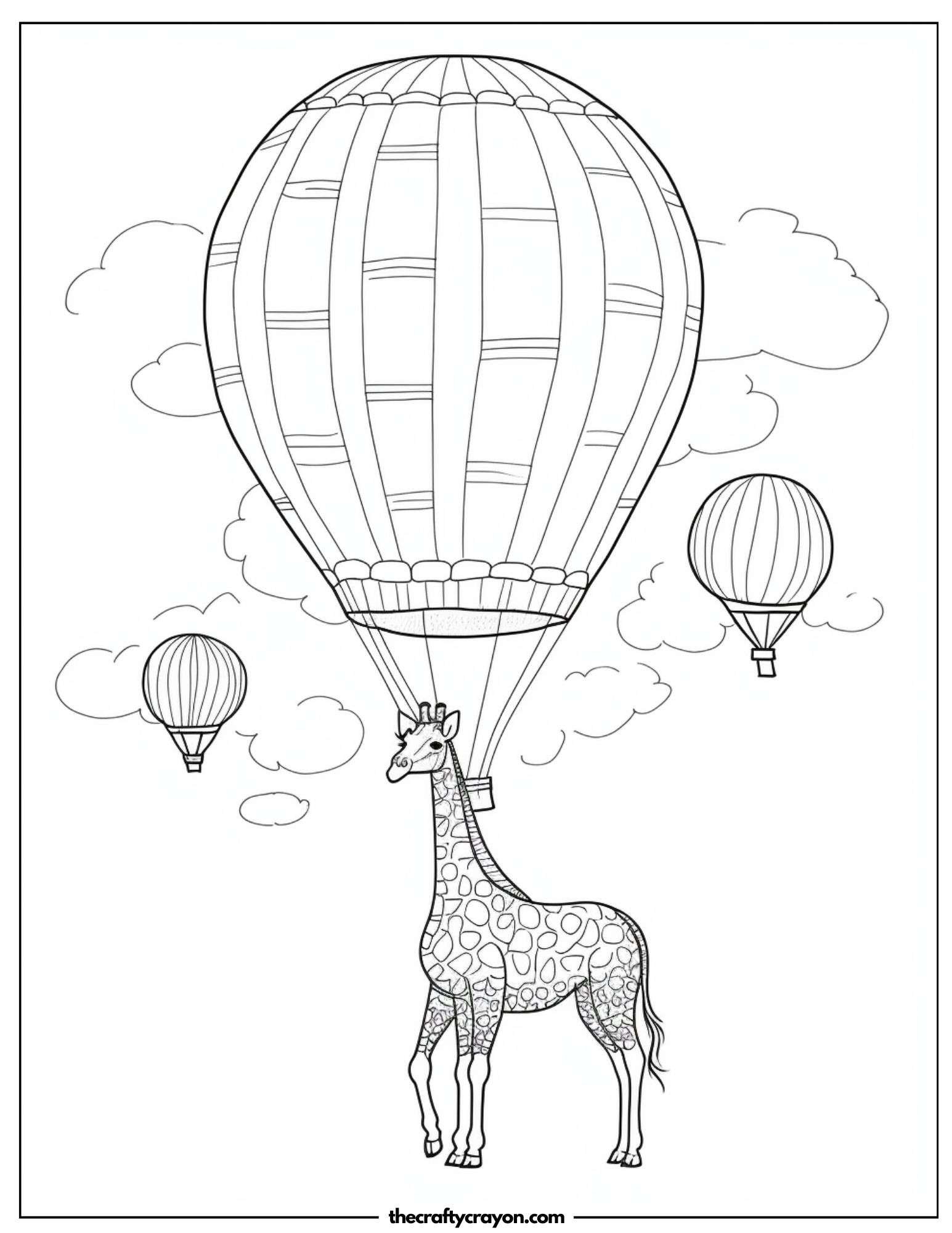 Giraffe Floating with Hot Air Balloons